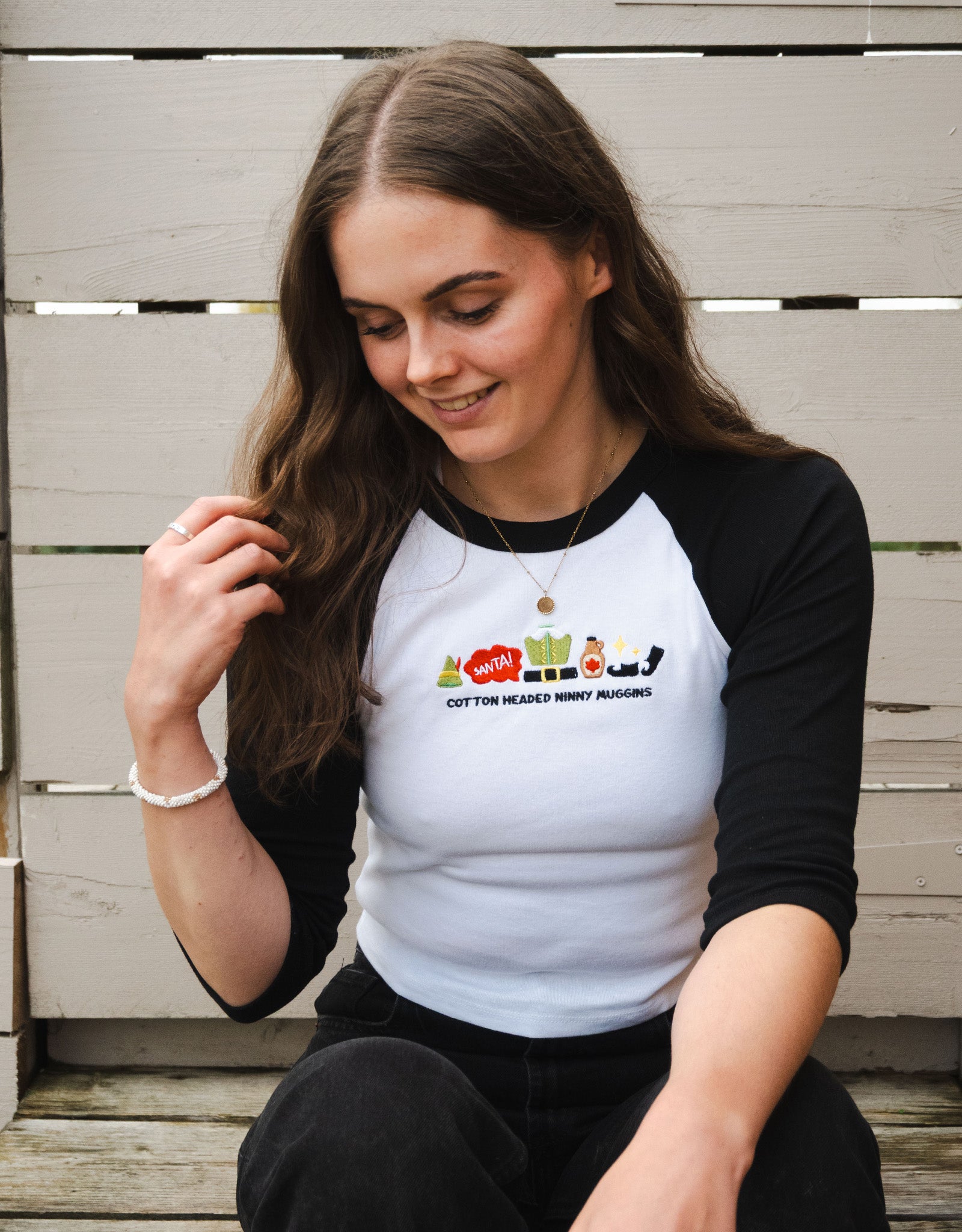 Elf Embroidered Micro Rib 3/4 Sleeve Tee