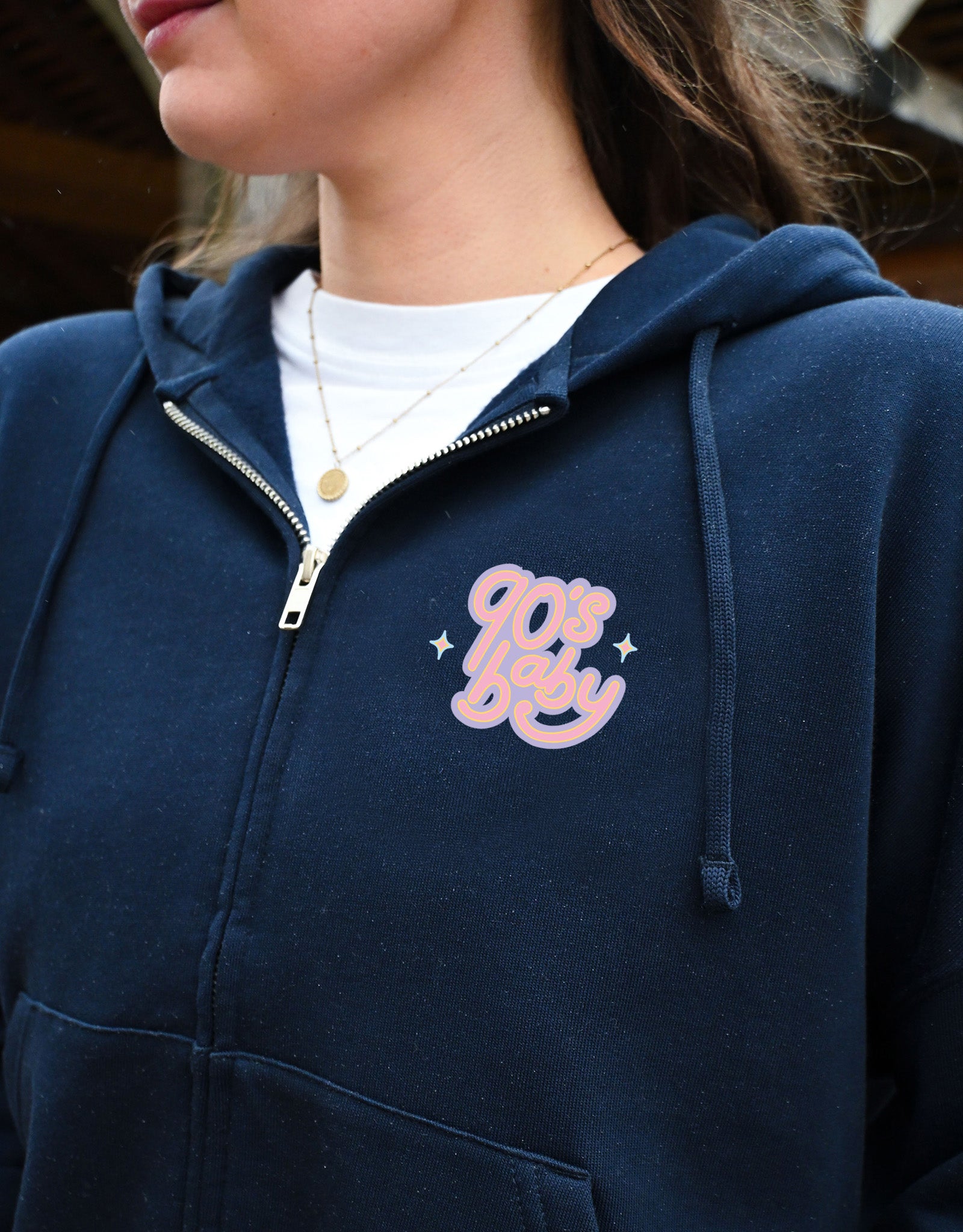 90s Baby Printed Boxy Organic Cotton Zip Hoodie