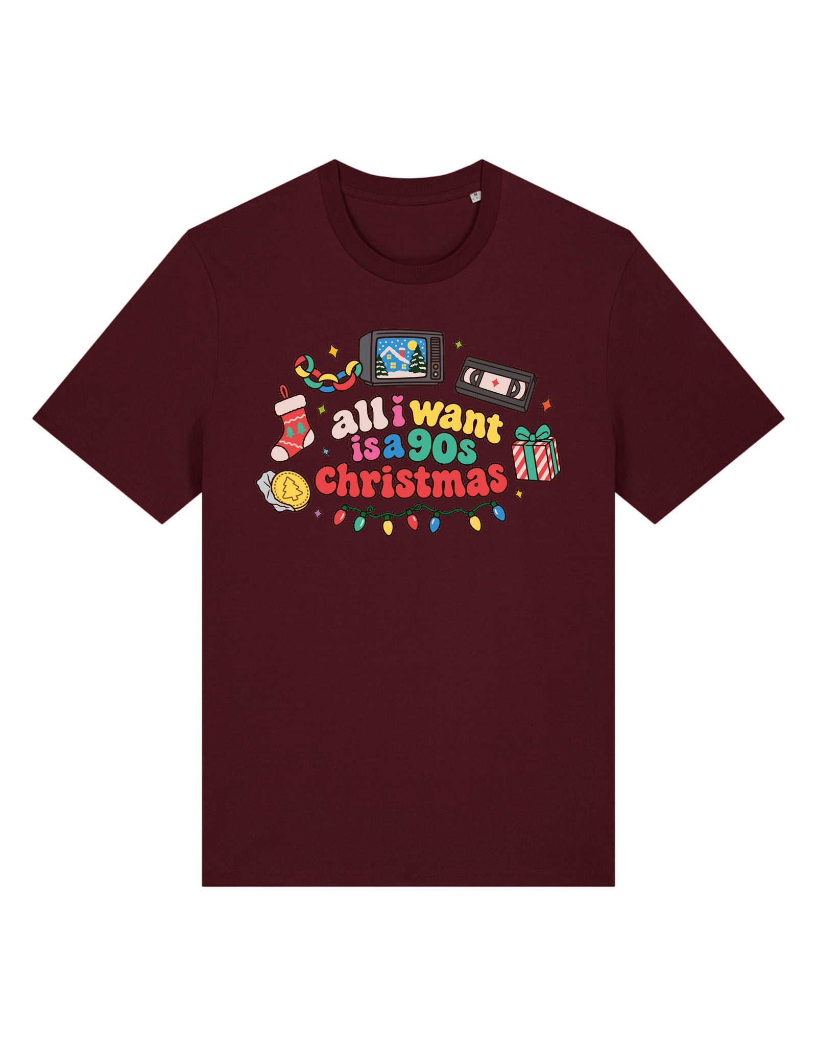 90s Christmas Printed Organic Cotton T-Shirt