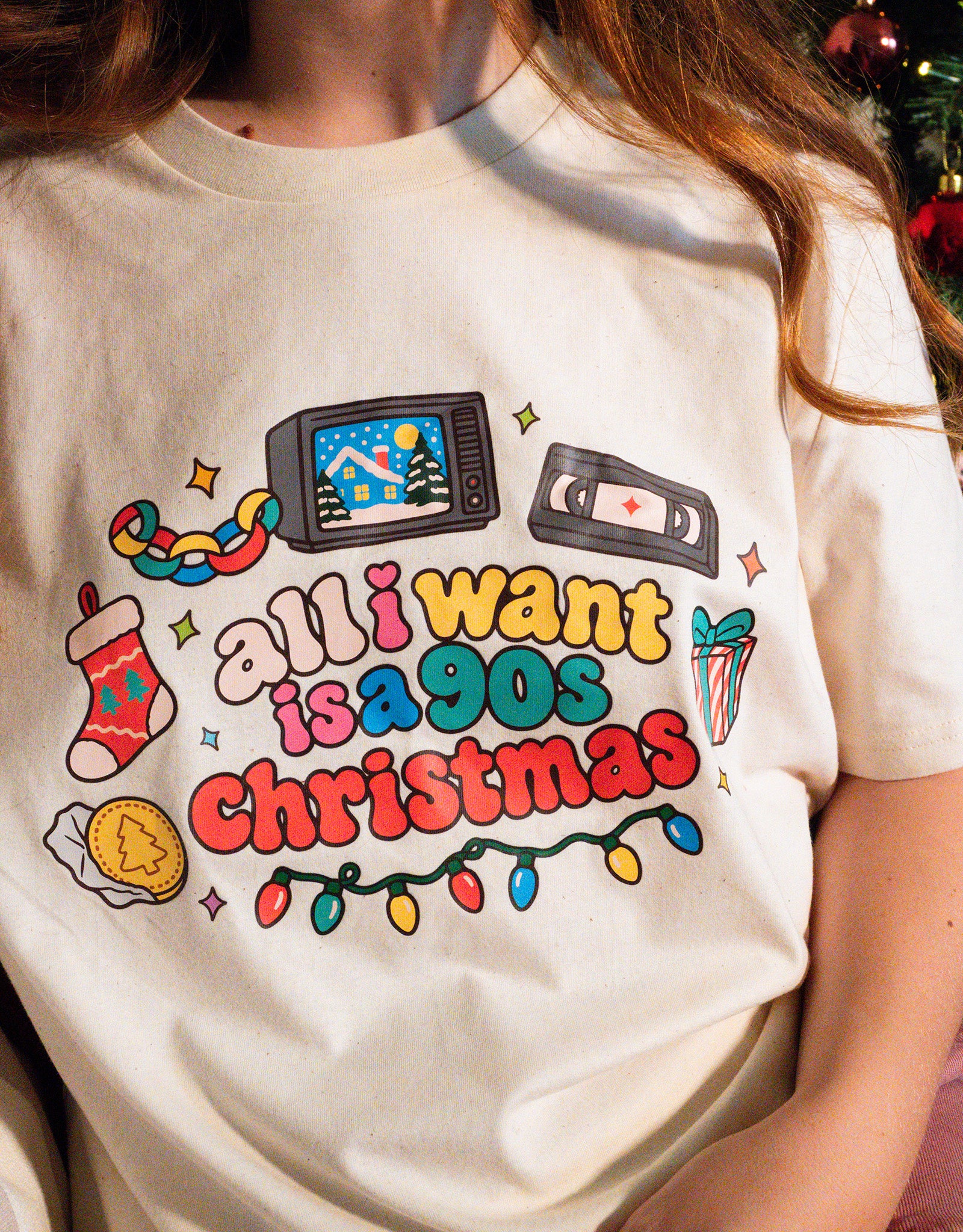 90s Christmas Printed Organic Cotton T-Shirt