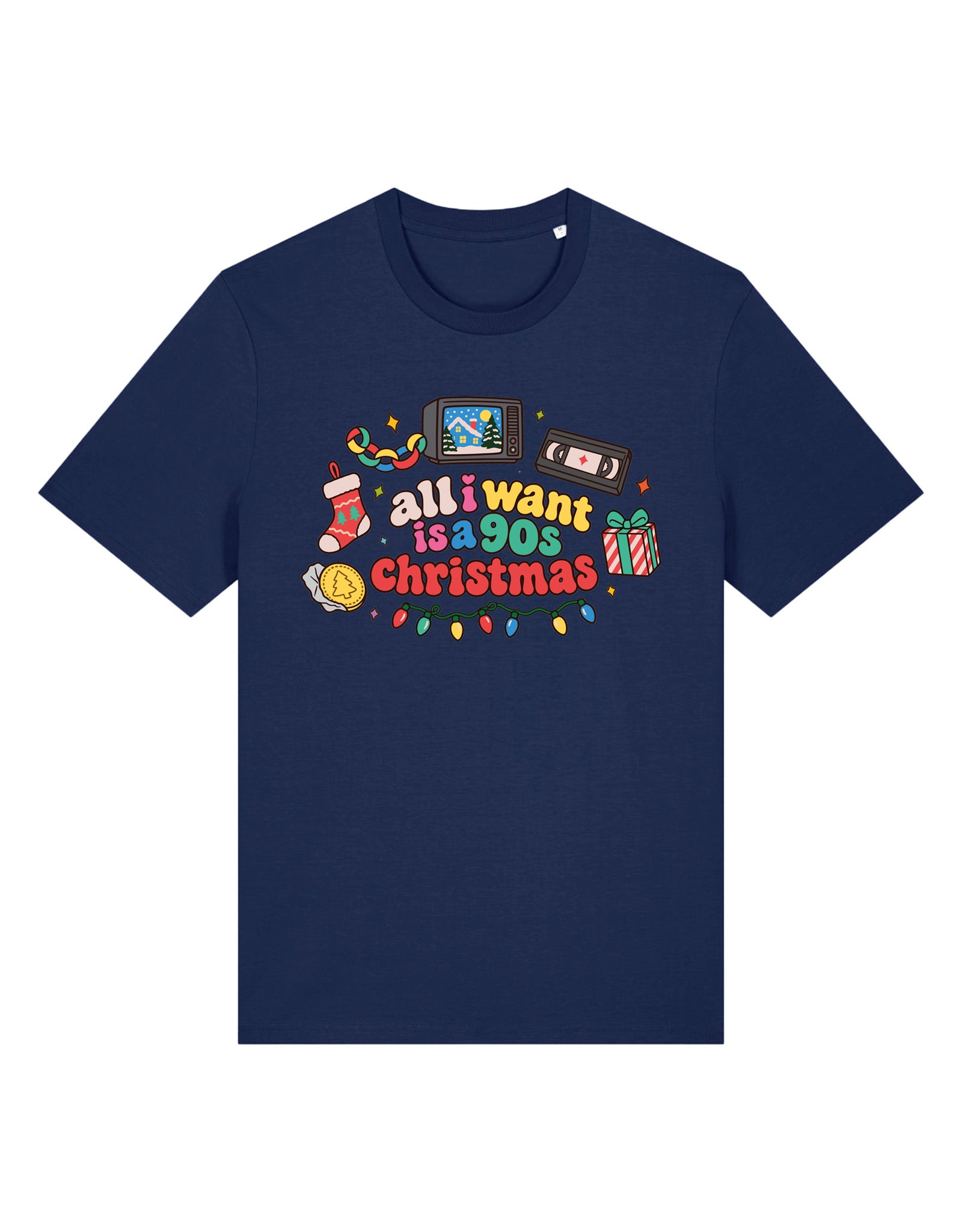 90s Christmas Printed Organic Cotton T-Shirt