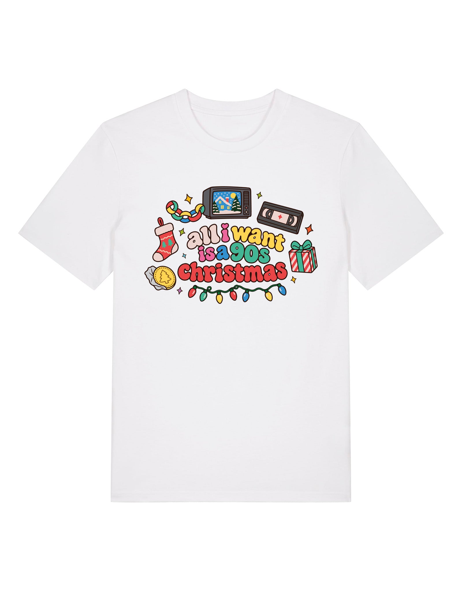 90s Christmas Printed Organic Cotton T-Shirt