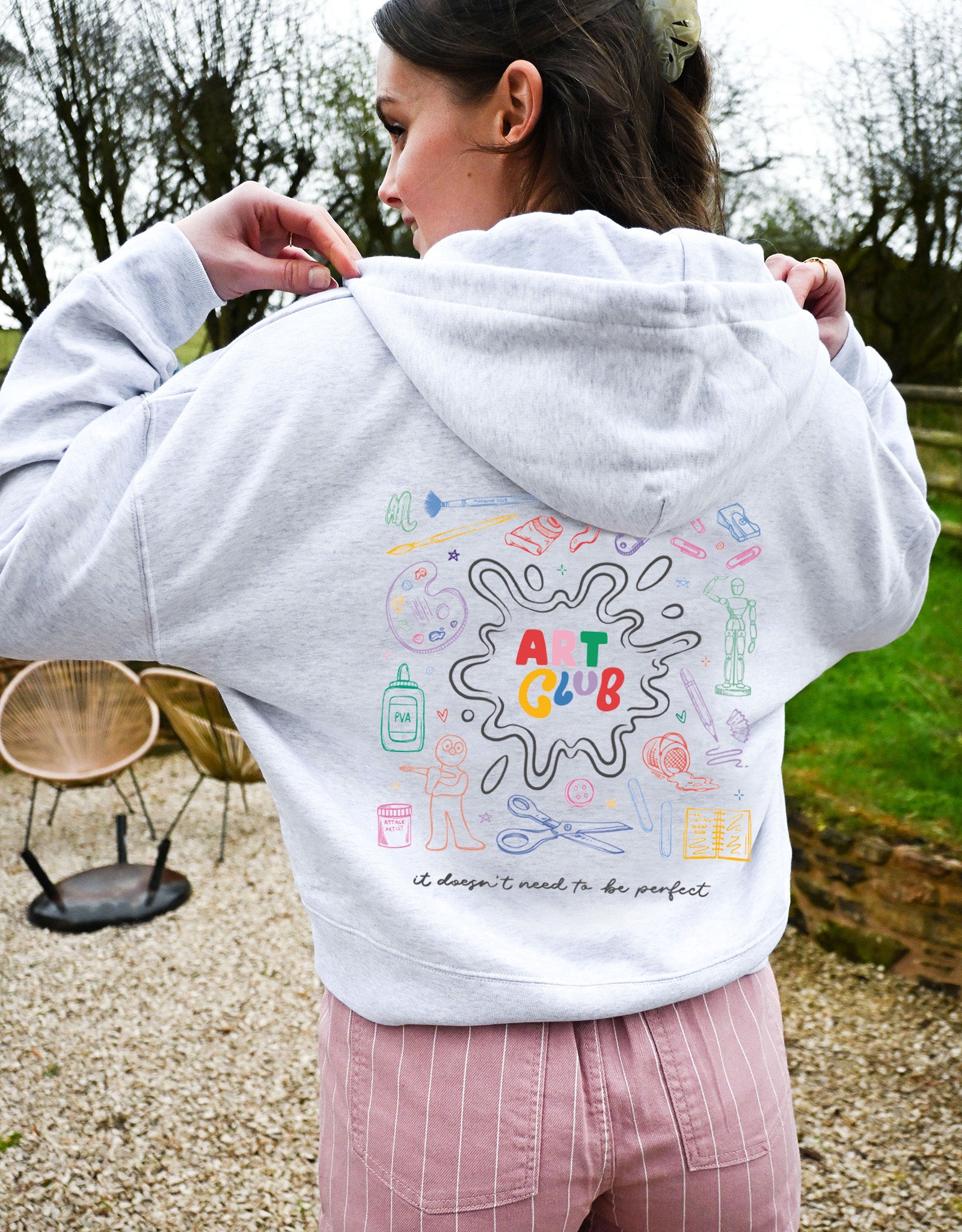 Art Club Printed Boxy Organic Cotton Zip Hoodie