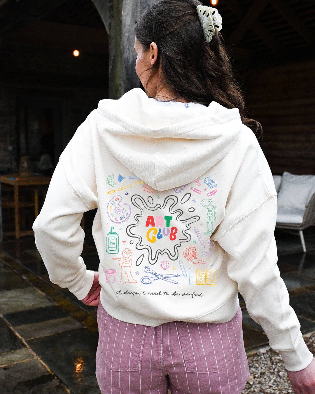 Art Club Printed Boxy Organic Cotton Zip Hoodie