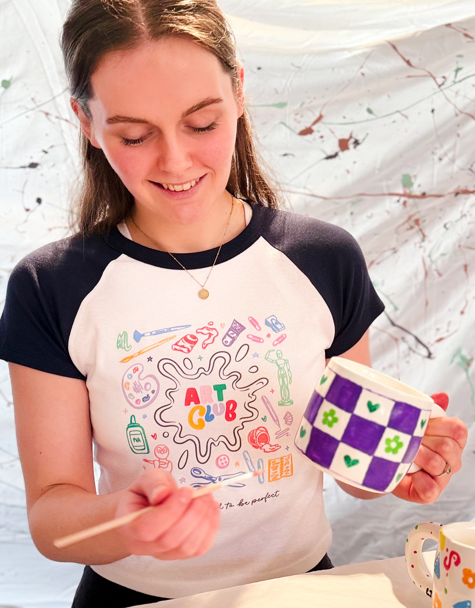 Art Club Printed Micro Rib Raglan Baby Tee