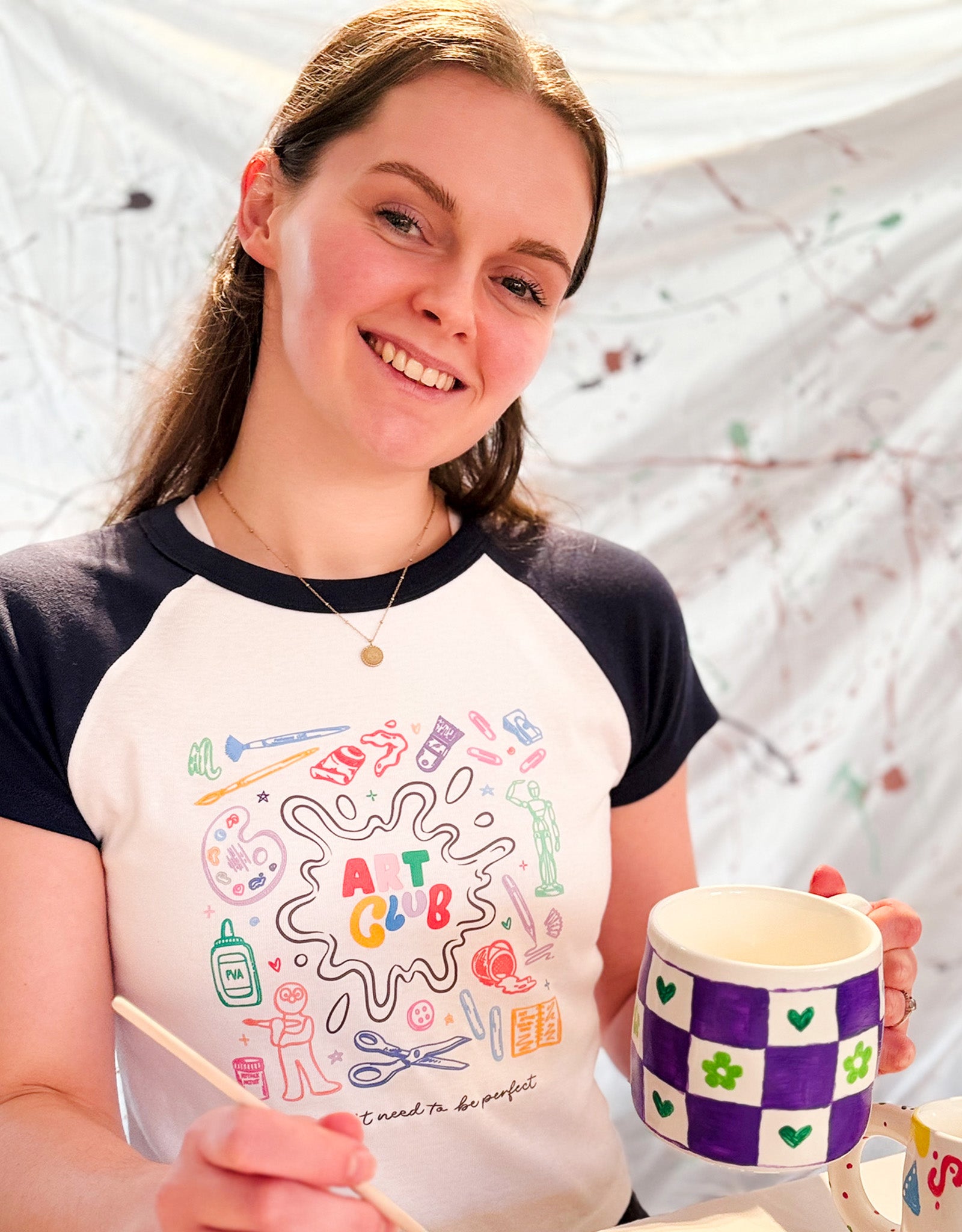 Art Club Printed Micro Rib Raglan Baby Tee