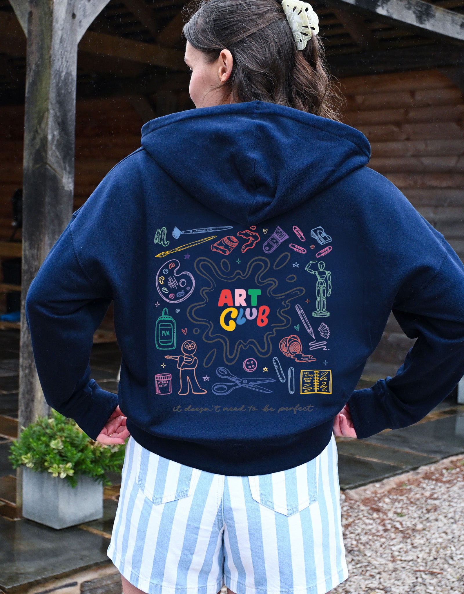 Art Club Printed Boxy Organic Cotton Zip Hoodie