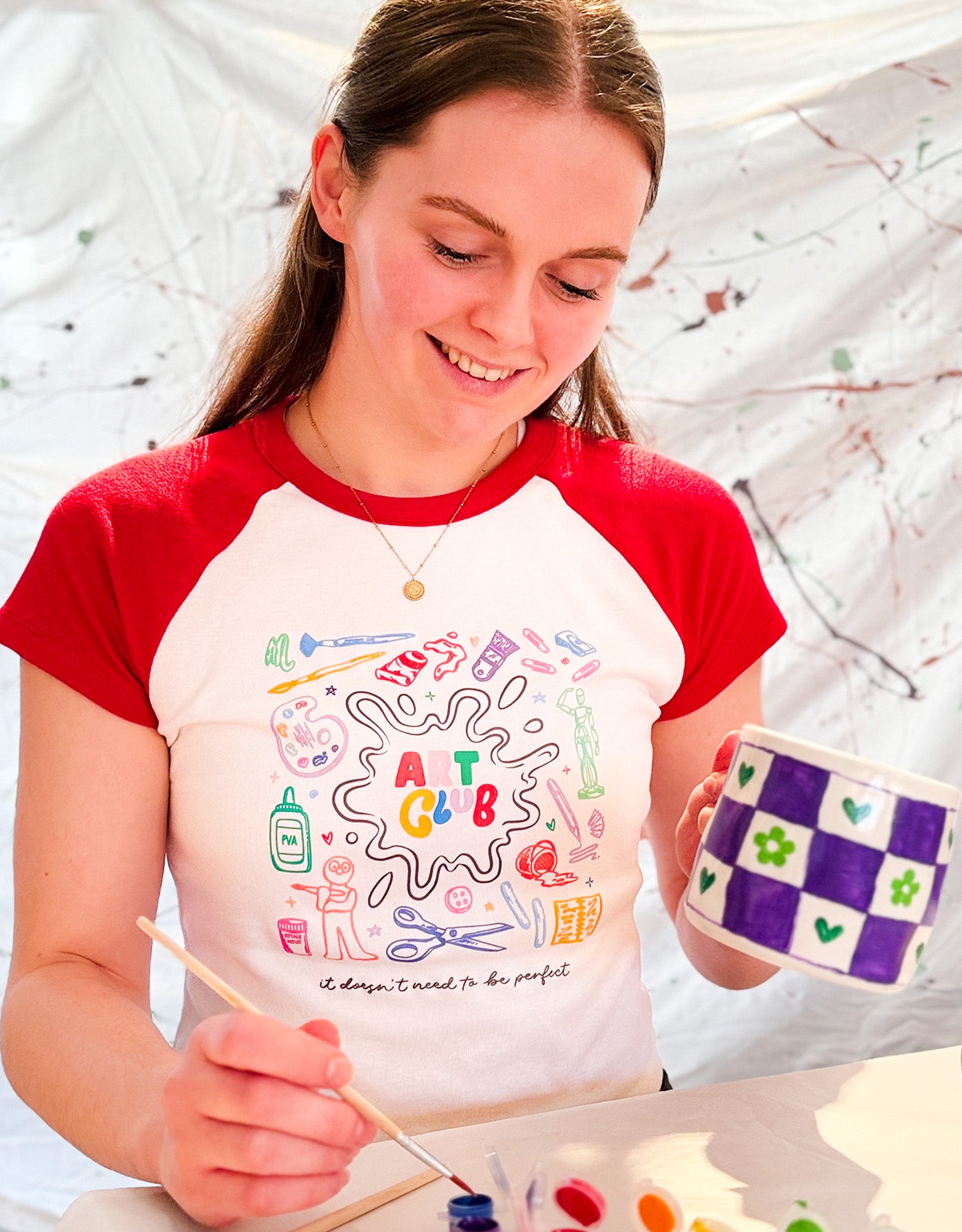 Art Club Printed Micro Rib Raglan Baby Tee