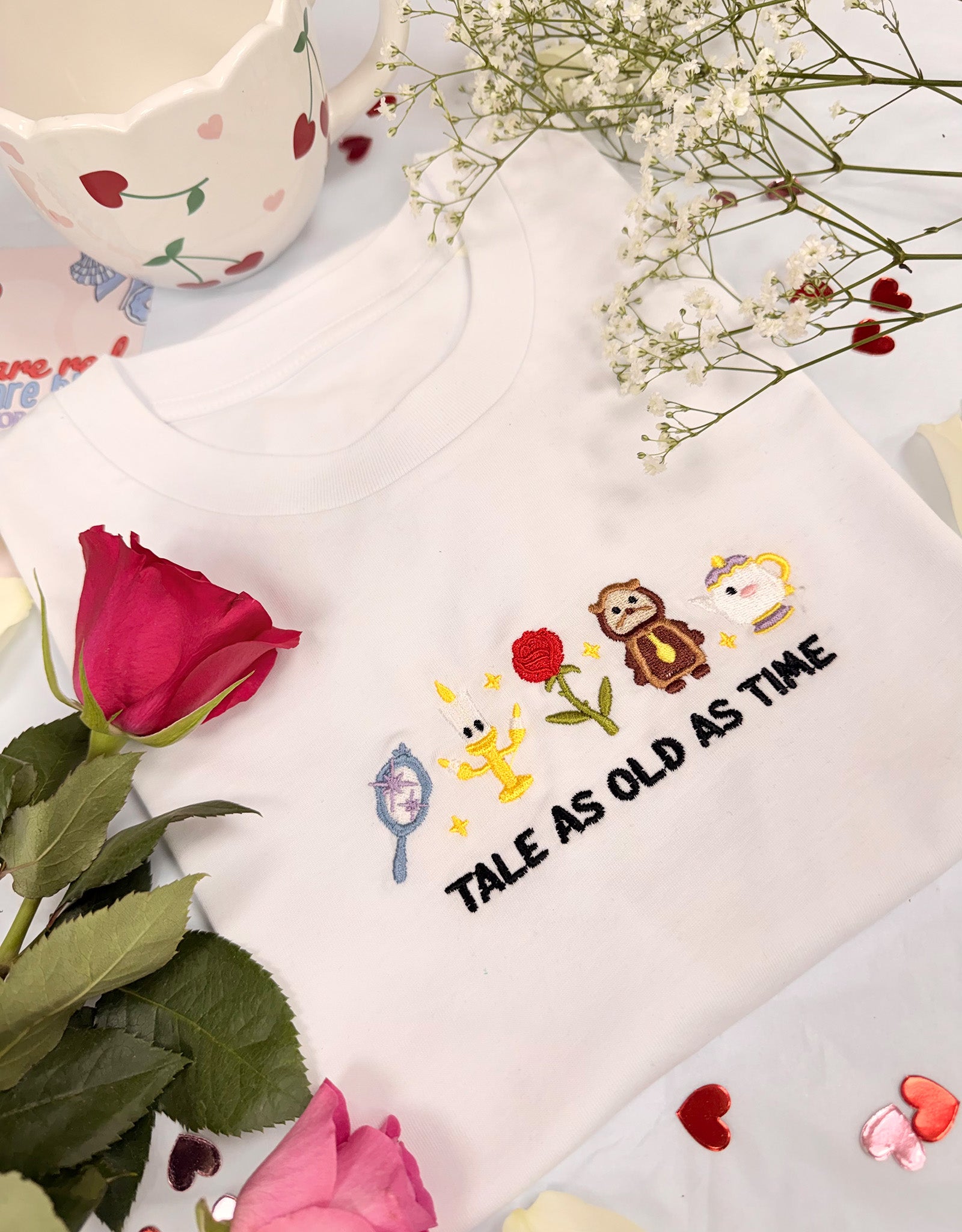 Beauty & Beast Embroidered Micro Rib 3/4 Sleeve Tee