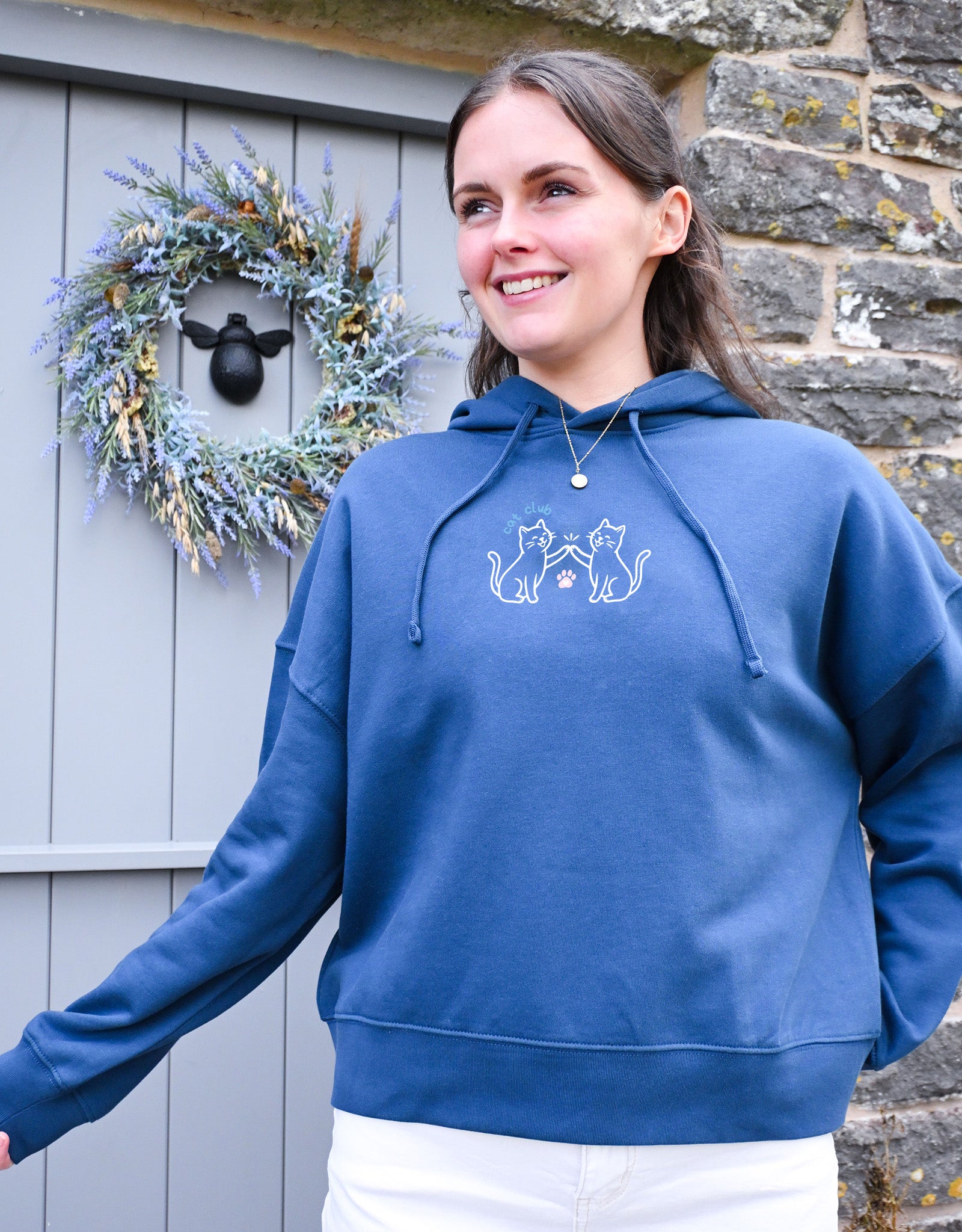 Cat Club Embroidered Boxy Organic Cotton Hoodie