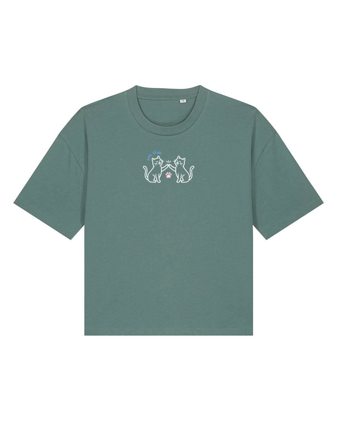Cat Club Embroidered Boxy Organic Cotton Tee