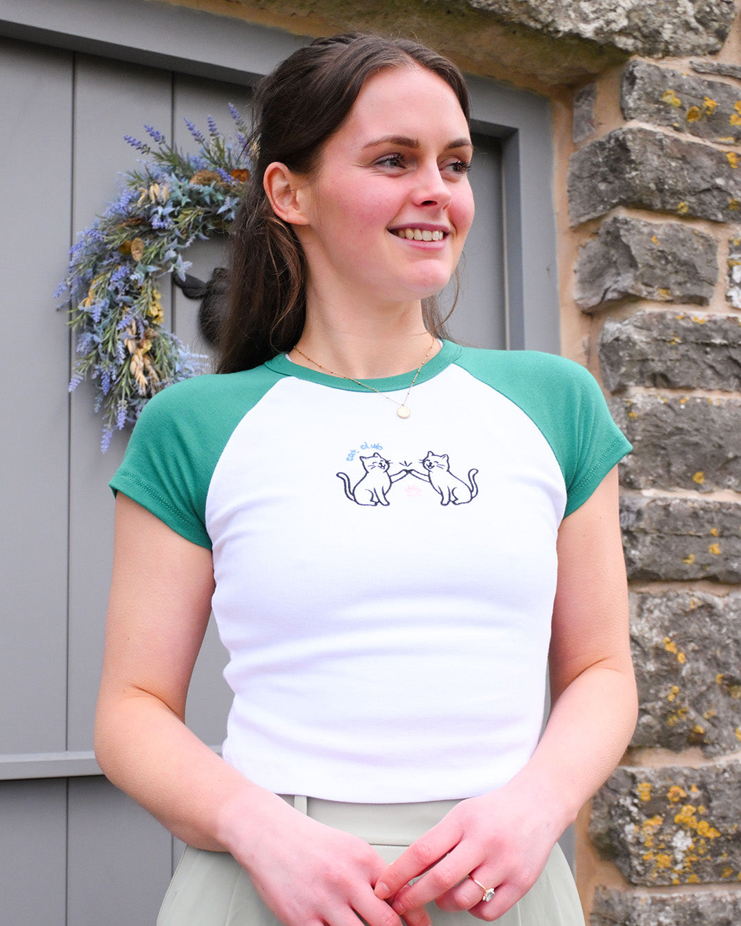 Cat Club Embroidered Micro Rib Raglan Baby Tee