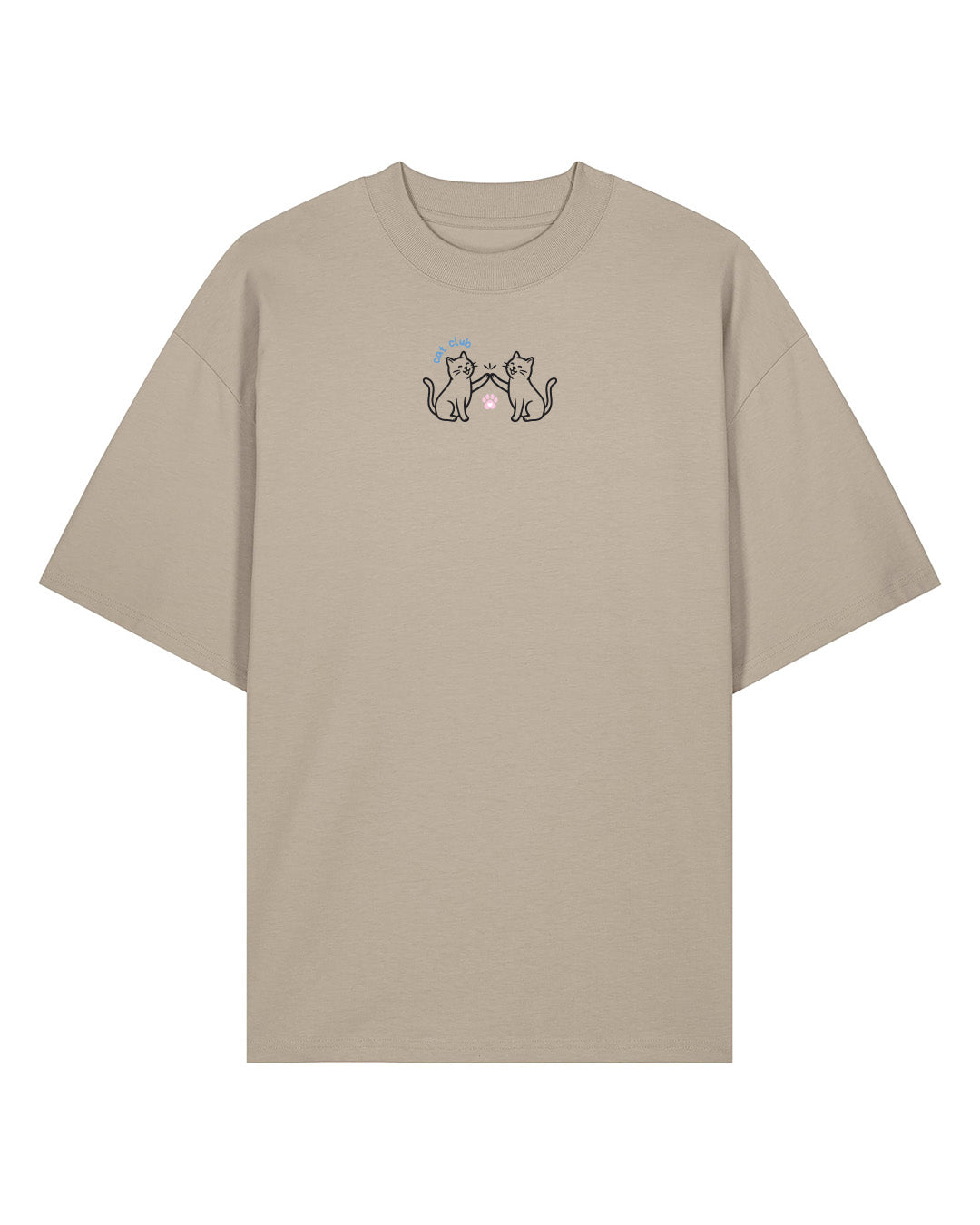 Cat Club Embroidered Oversized Organic Cotton Tee