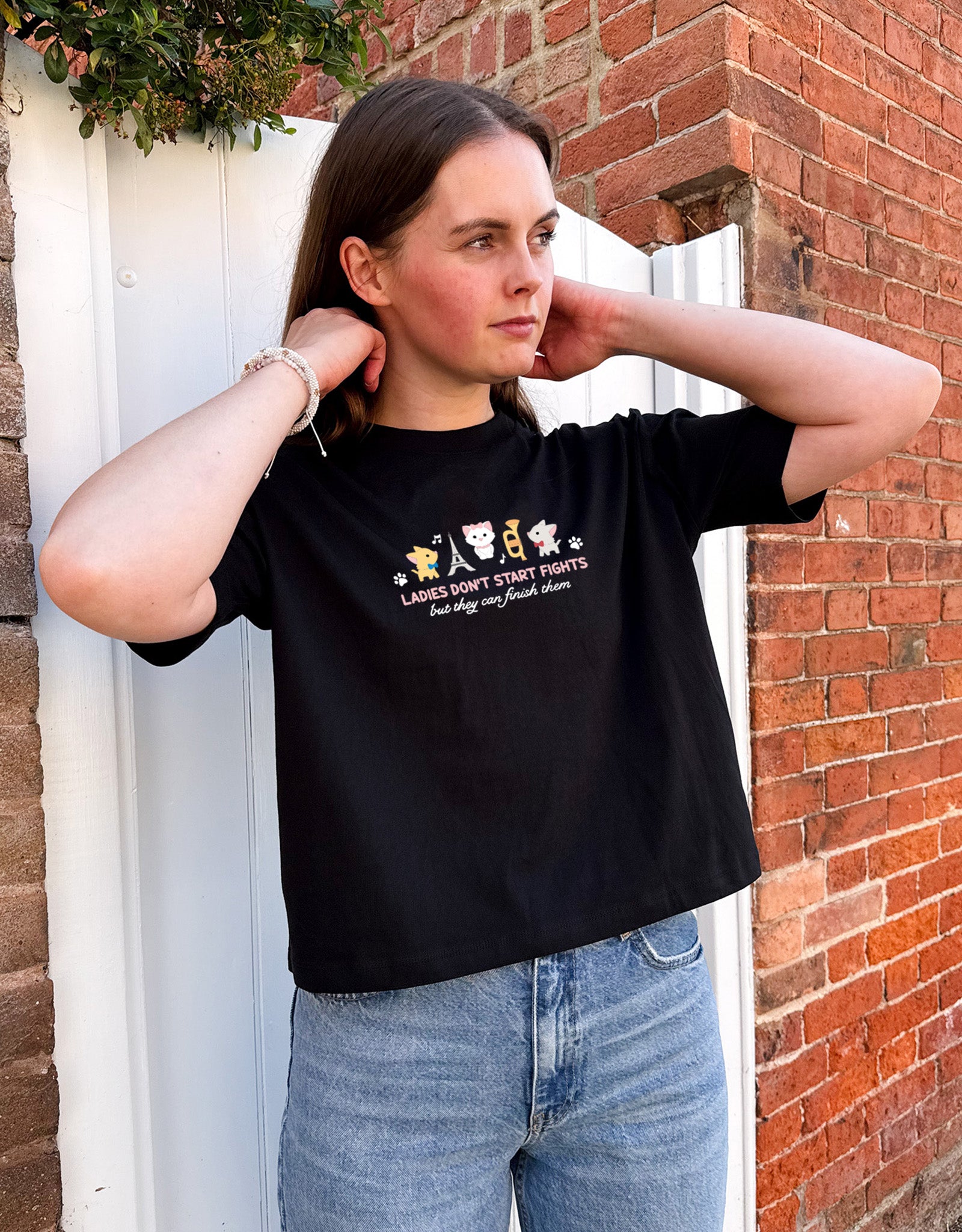 Cats Embroidered Boxy Organic Cotton Tee