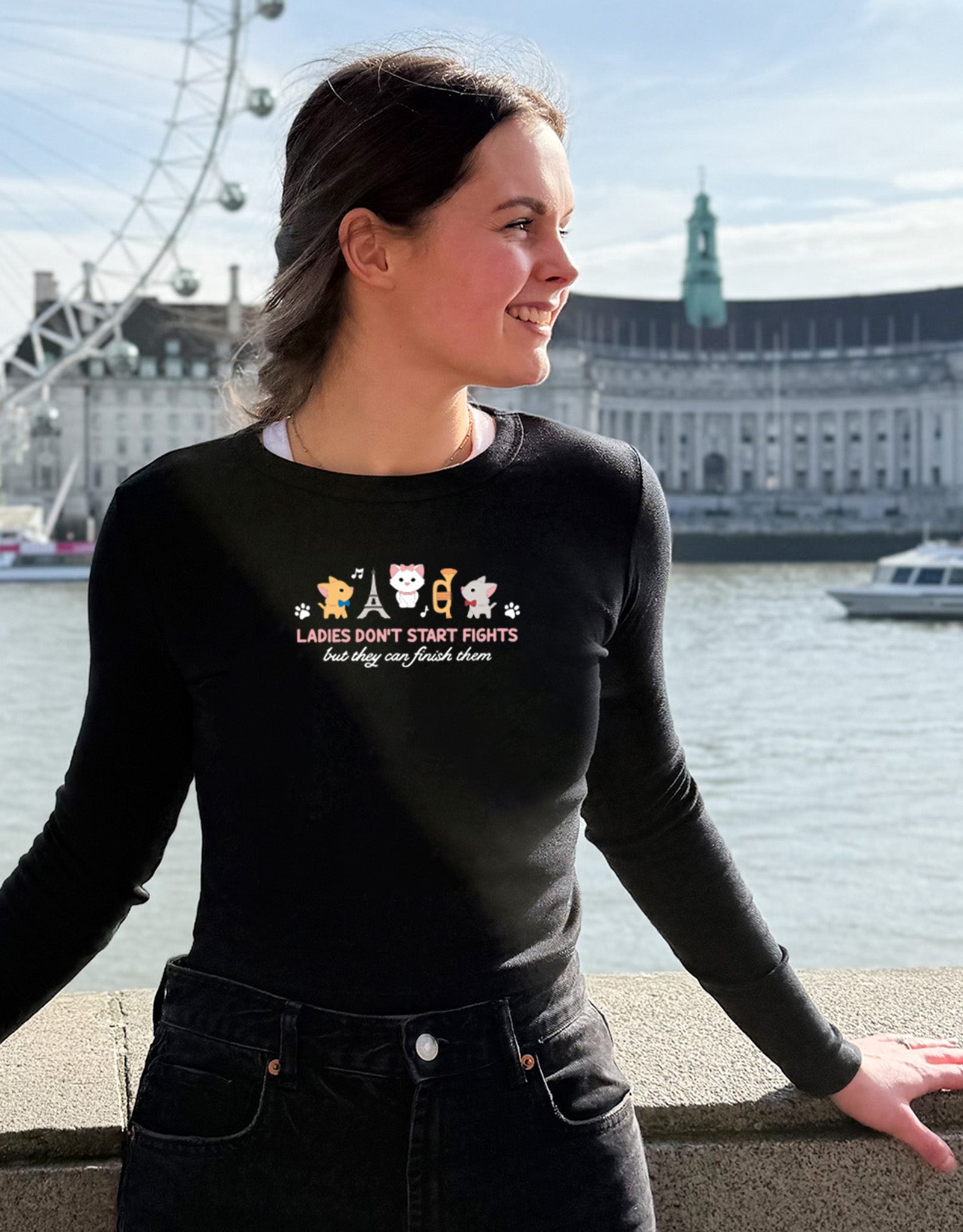 Cats Embroidered Micro Rib Long Sleeved Tee