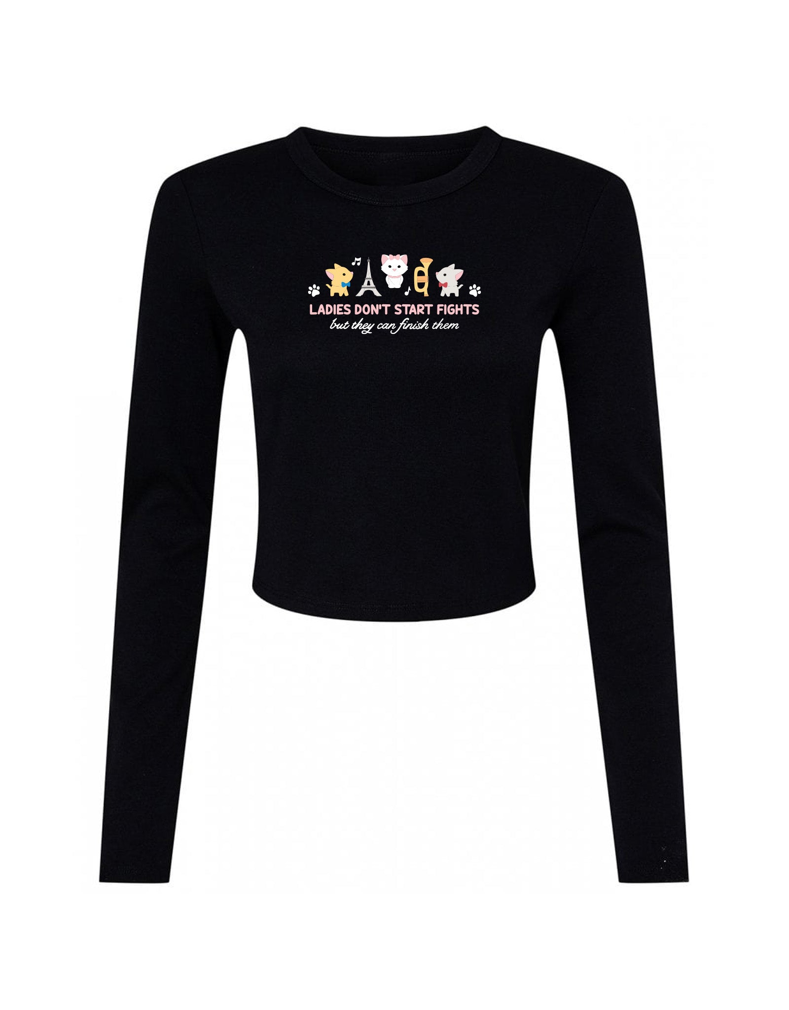 Cats Embroidered Micro Rib Long Sleeved Tee