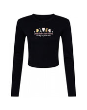 Cats Embroidered Micro Rib Long Sleeved Tee