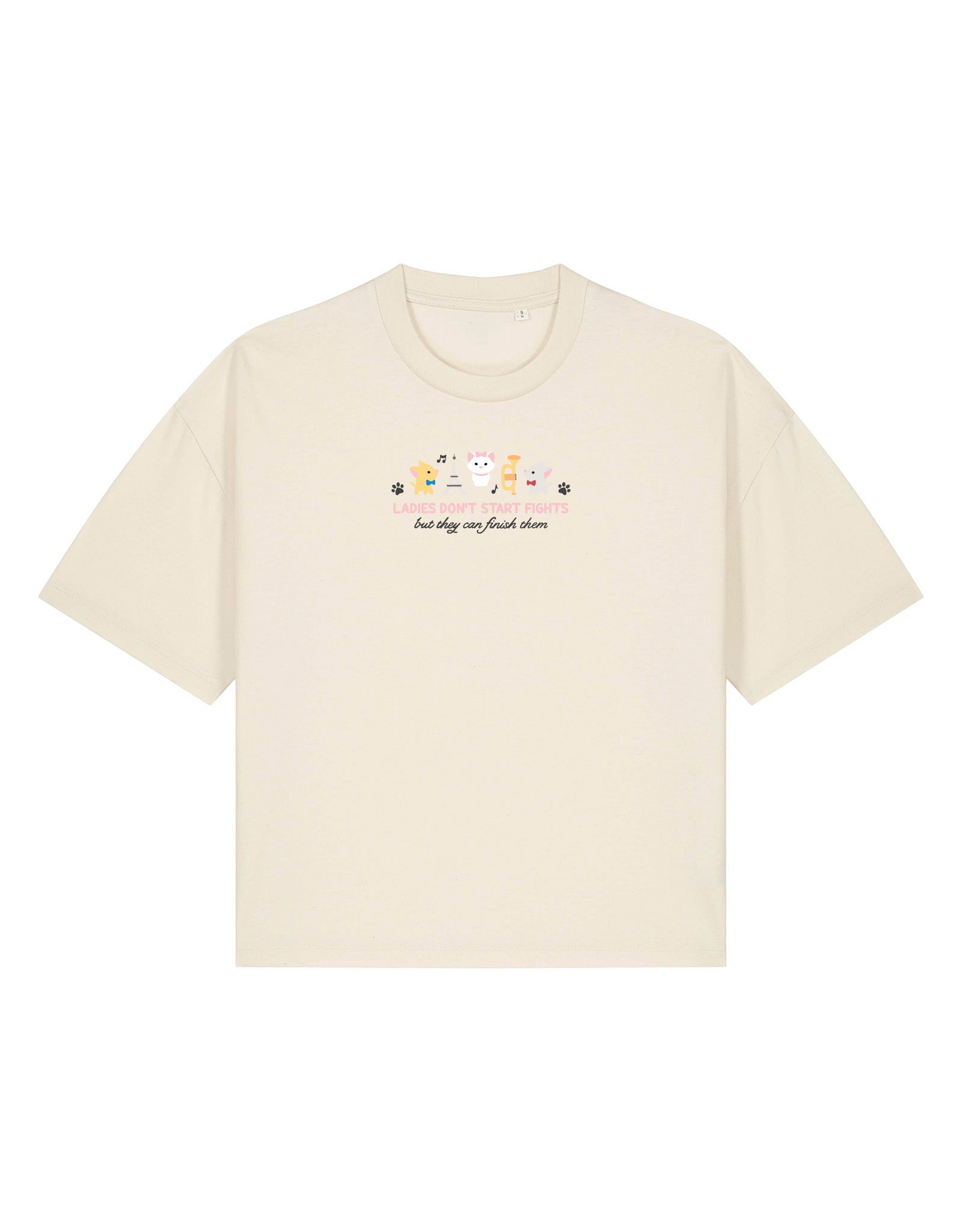 Cats Embroidered Boxy Organic Cotton Tee