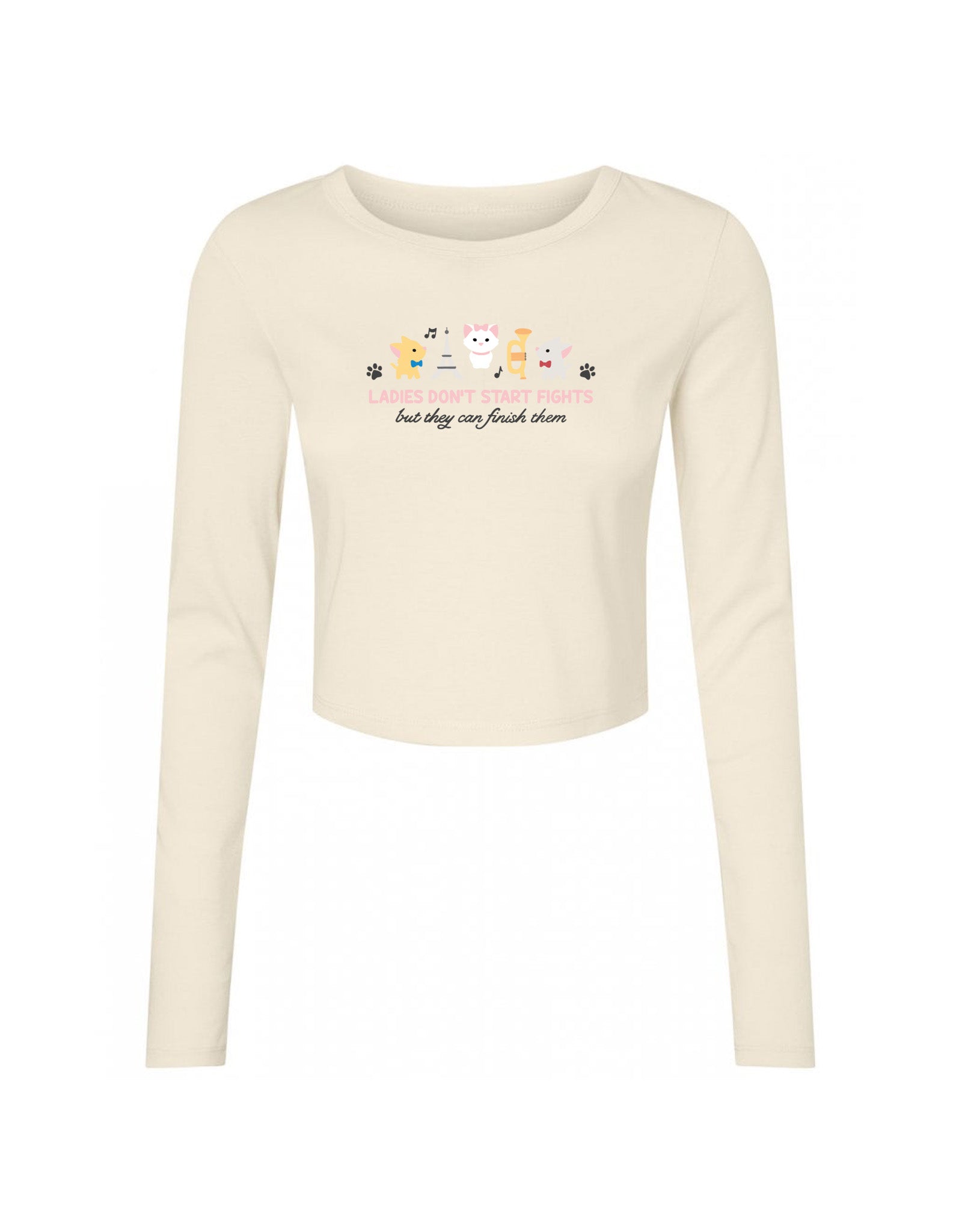 Cats Embroidered Micro Rib Long Sleeved Tee