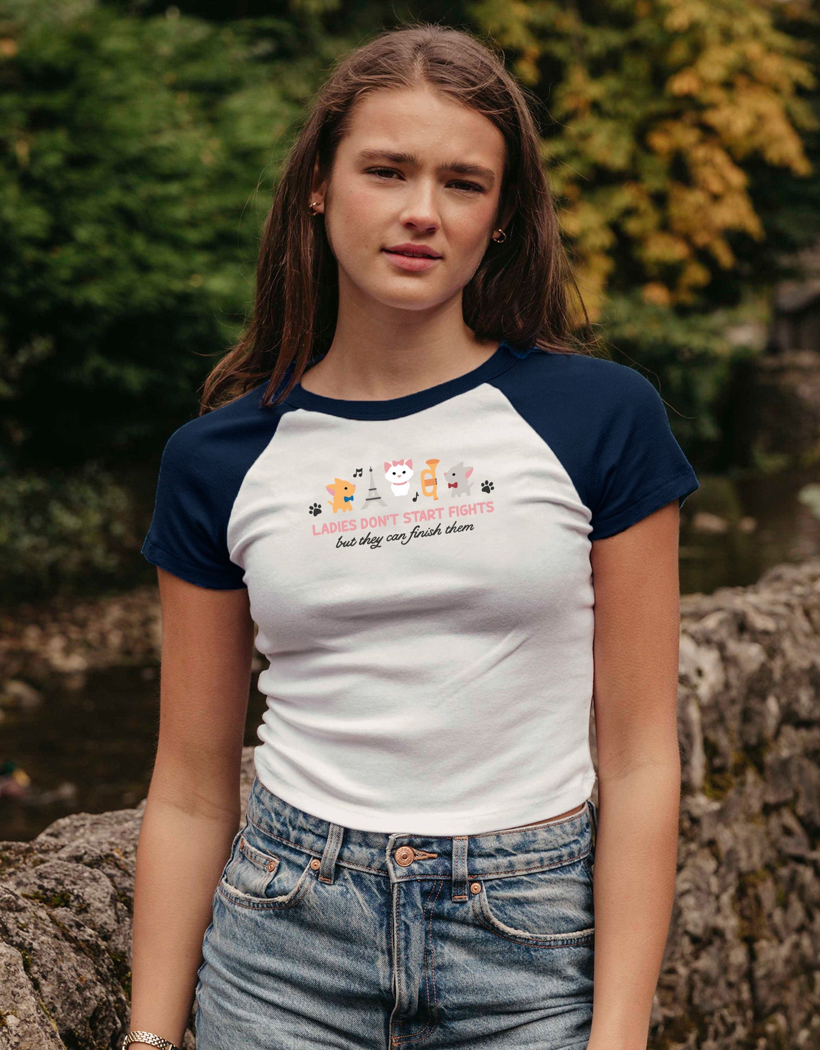 Cats Embroidered Micro Rib Baby Tee