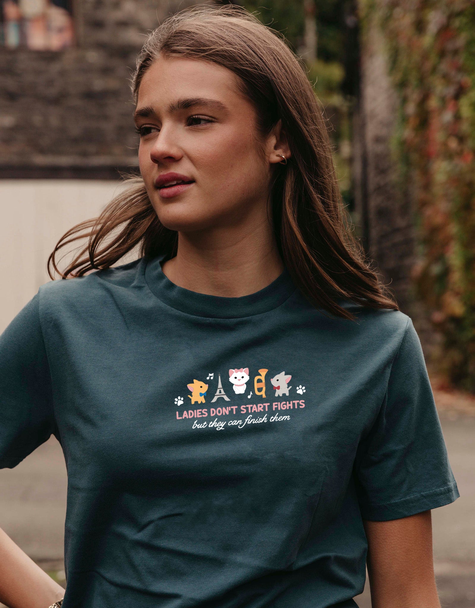 Cats Embroidered Organic Cotton T-Shirt