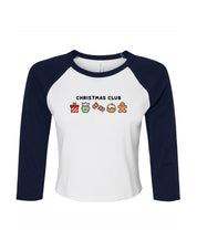 Christmas Club Embroidered Micro Rib 3/4 Sleeve Tee