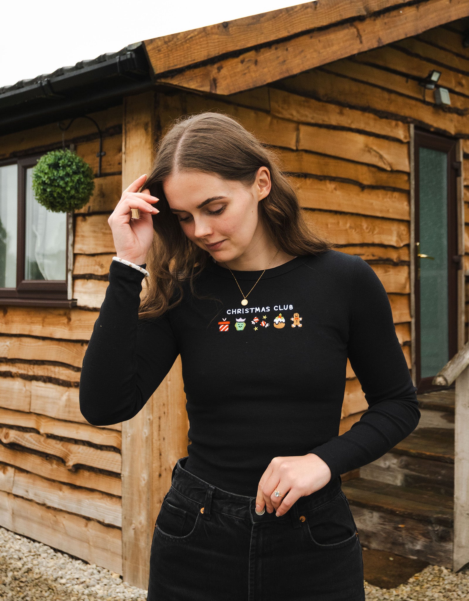 Christmas Club Embroidered Micro Rib Long Sleeved Tee