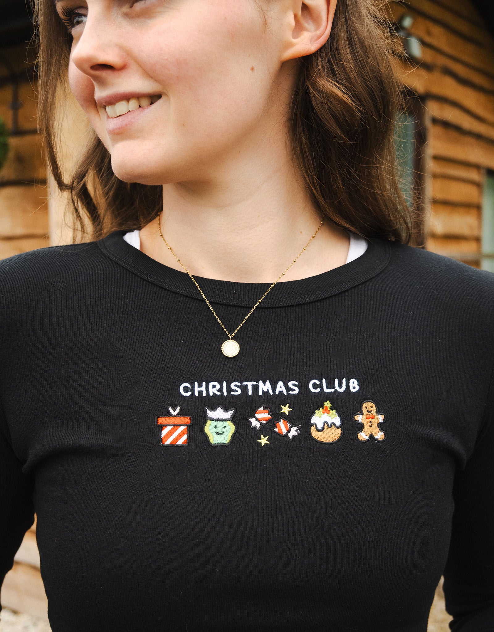 Christmas Club Embroidered Micro Rib Long Sleeved Tee