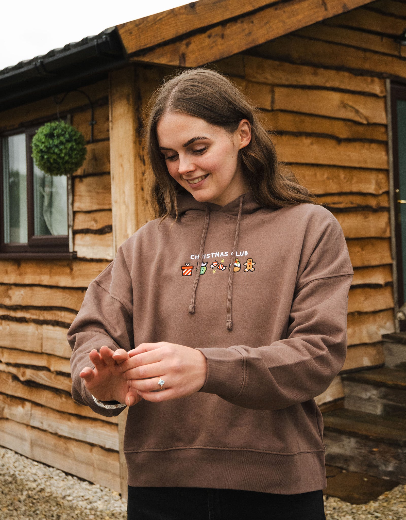 Christmas Club Embroidered Boxy Organic Cotton Hoodie