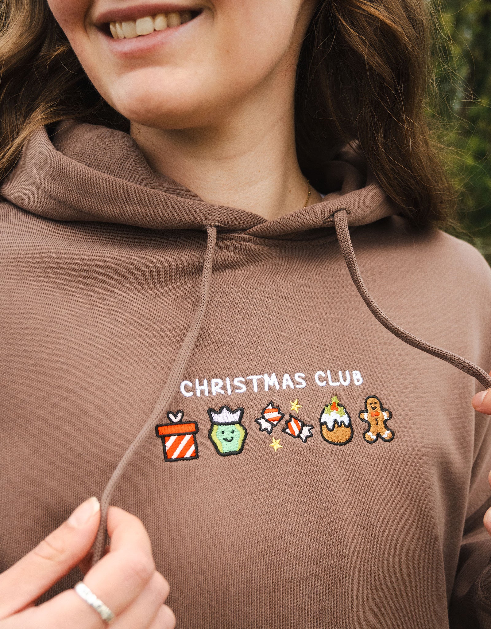 Christmas Club Embroidered Boxy Organic Cotton Hoodie