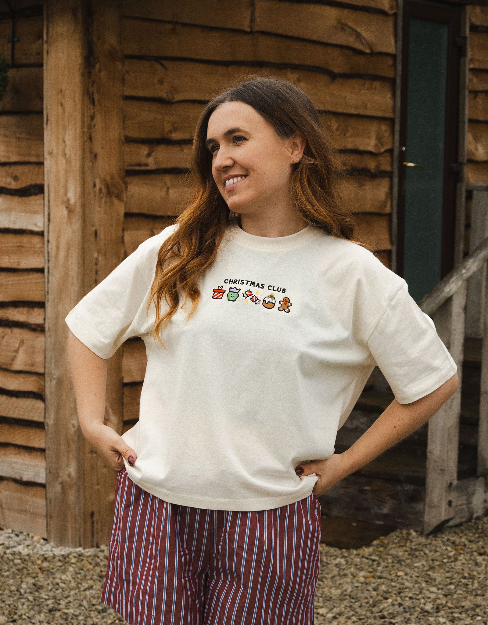 Christmas Club Embroidered Boxy Organic Cotton Tee
