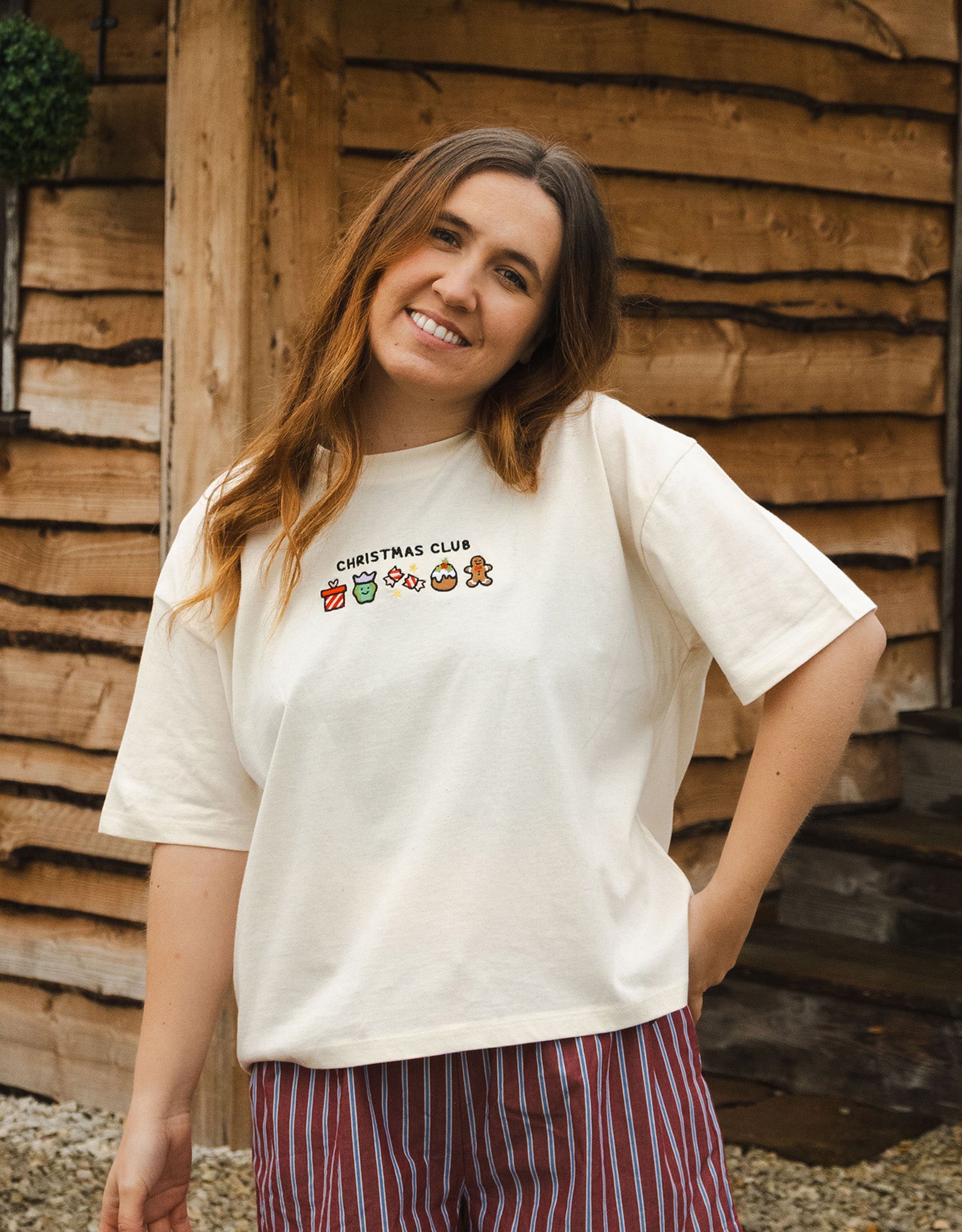 Christmas Club Embroidered Boxy Organic Cotton Tee