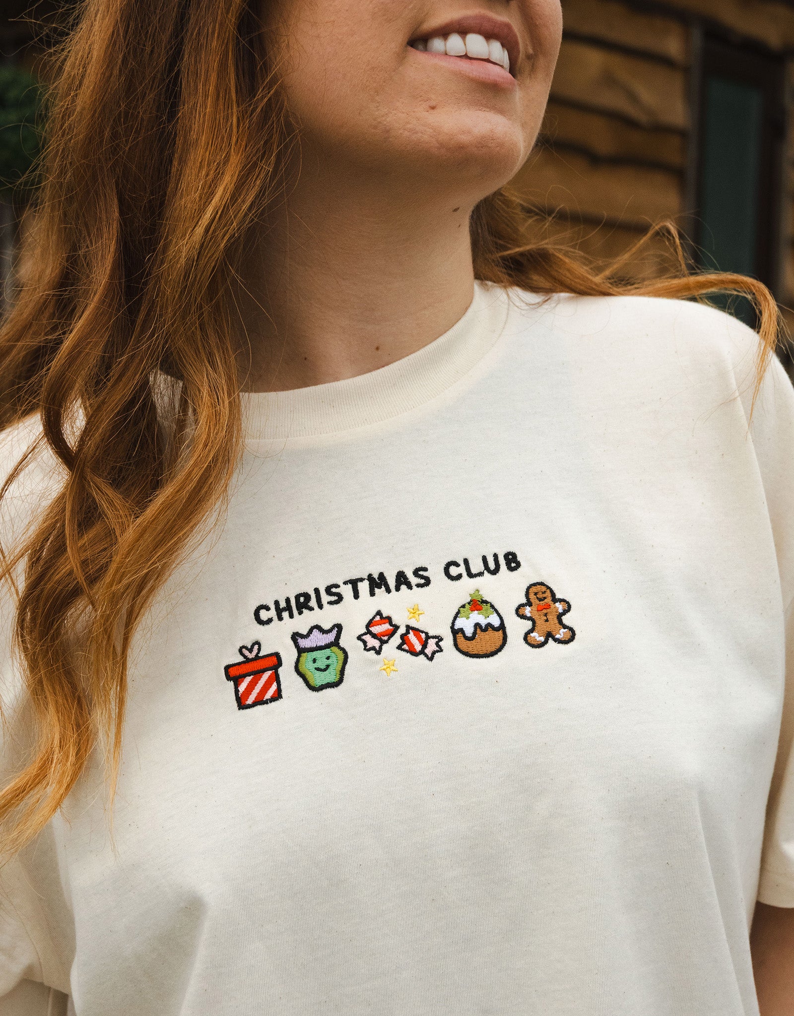 Christmas Club Embroidered Boxy Organic Cotton Tee