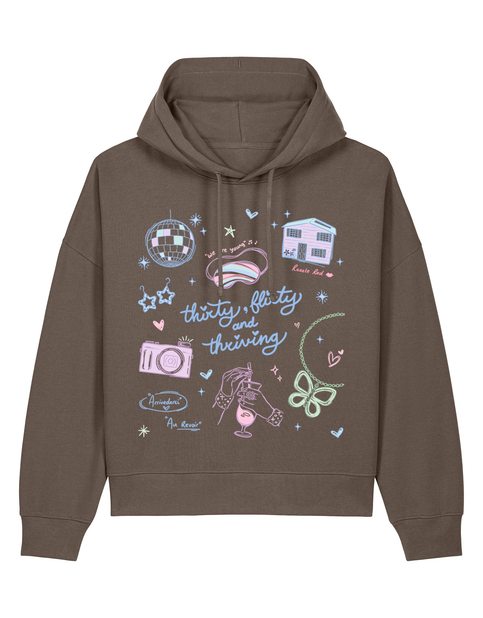 Thirty, Flirty & Thriving Printed Boxy Organic Cotton Hoodie