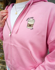 Coffee Lover Embroidered Boxy Organic Cotton Zip Hoodie
