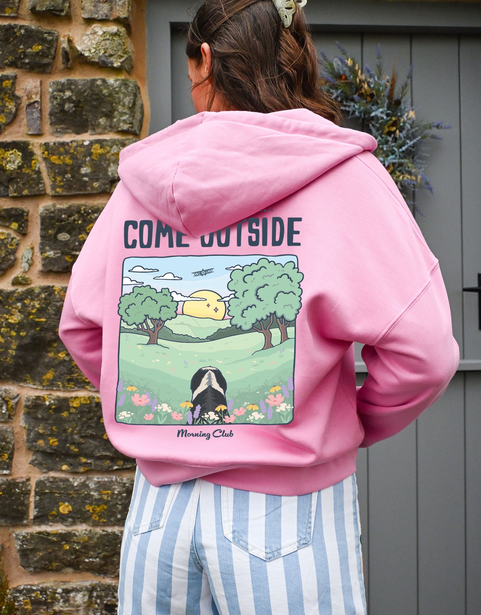 Come Outside Printed Boxy Organic Cotton Zip Hoodie
