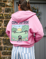Come Outside Printed Boxy Organic Cotton Zip Hoodie