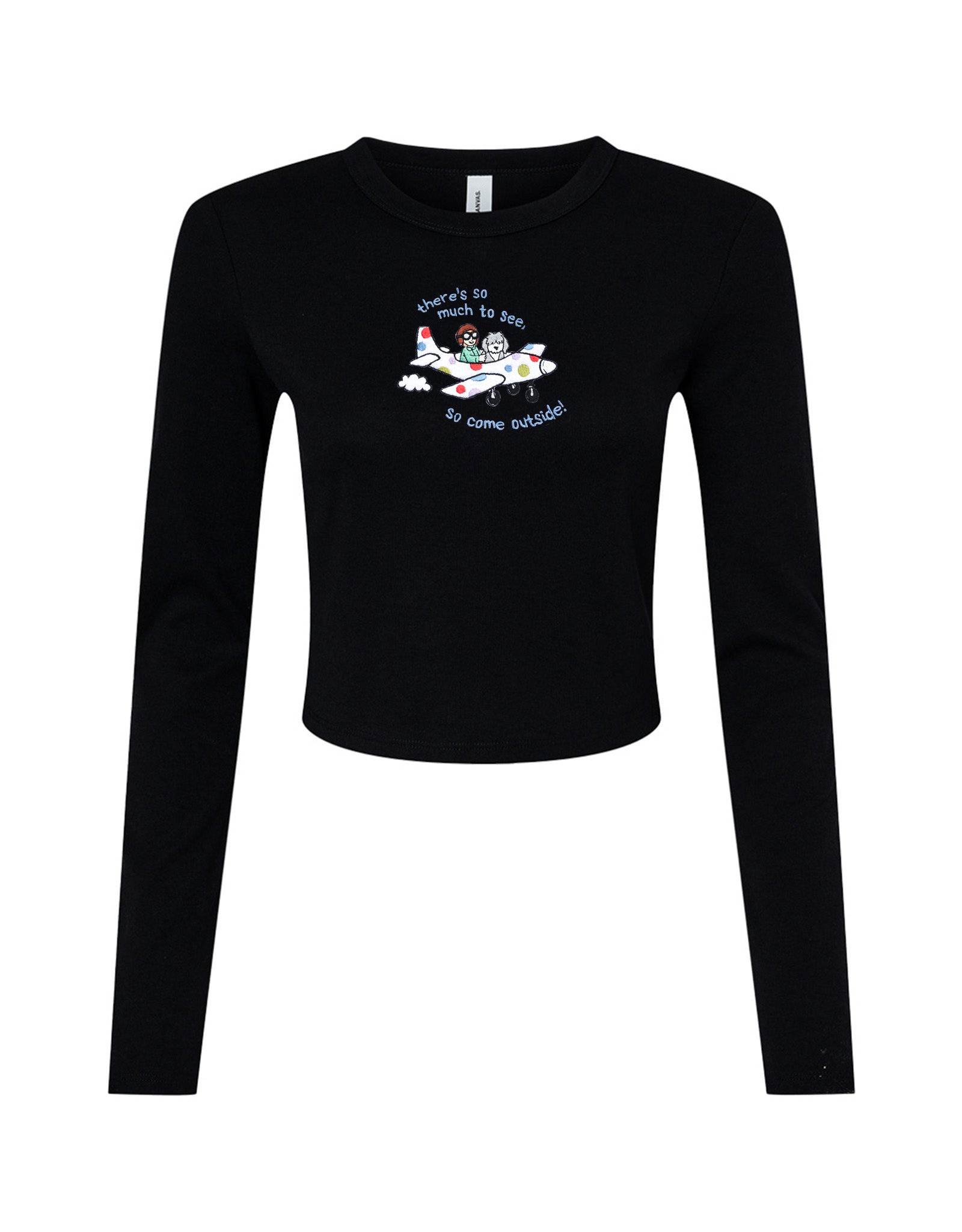 Come Outside Embroidered Micro Rib Long Sleeved Tee