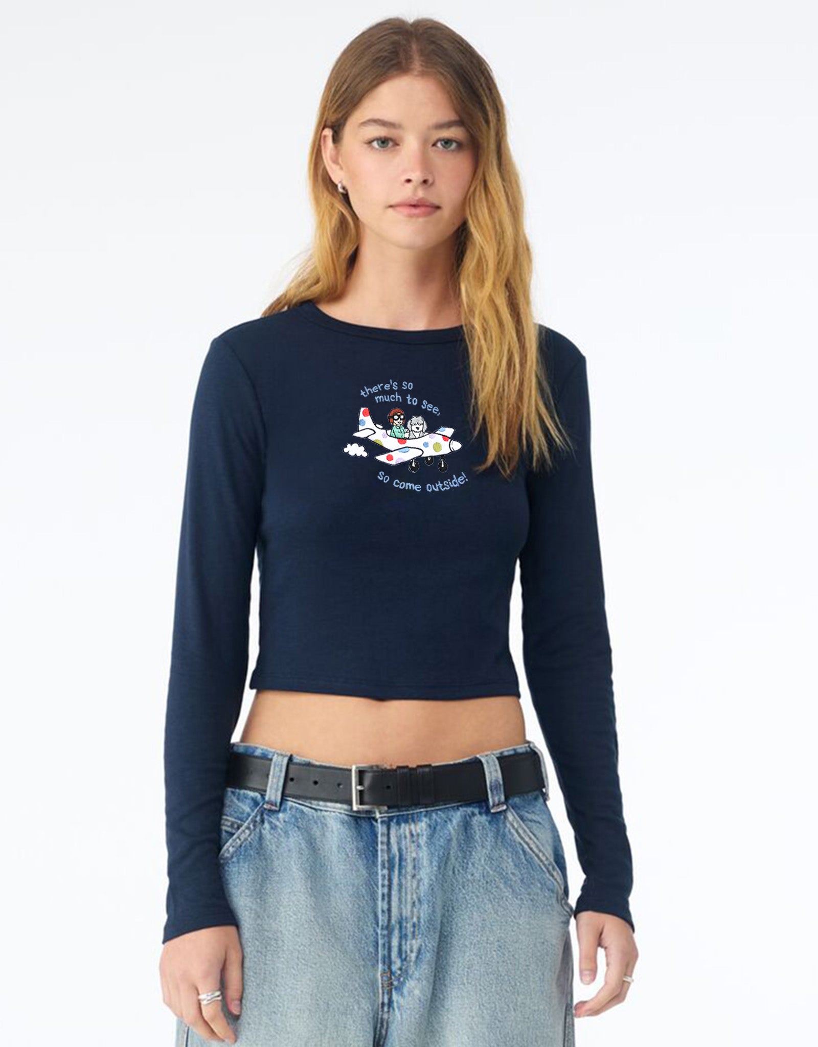 Come Outside Embroidered Micro Rib Long Sleeved Tee