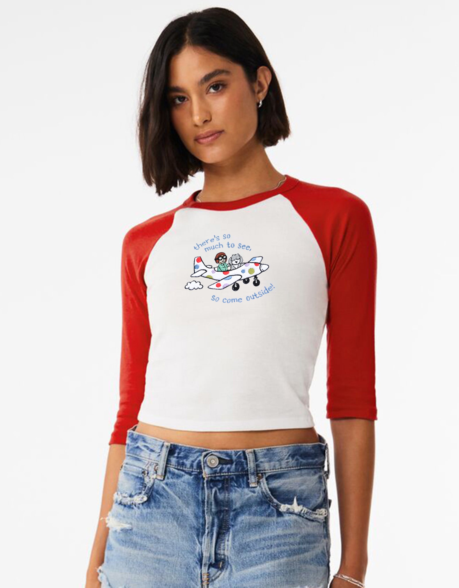 Come Outside Embroidered Micro Rib 3/4 Sleeve Tee