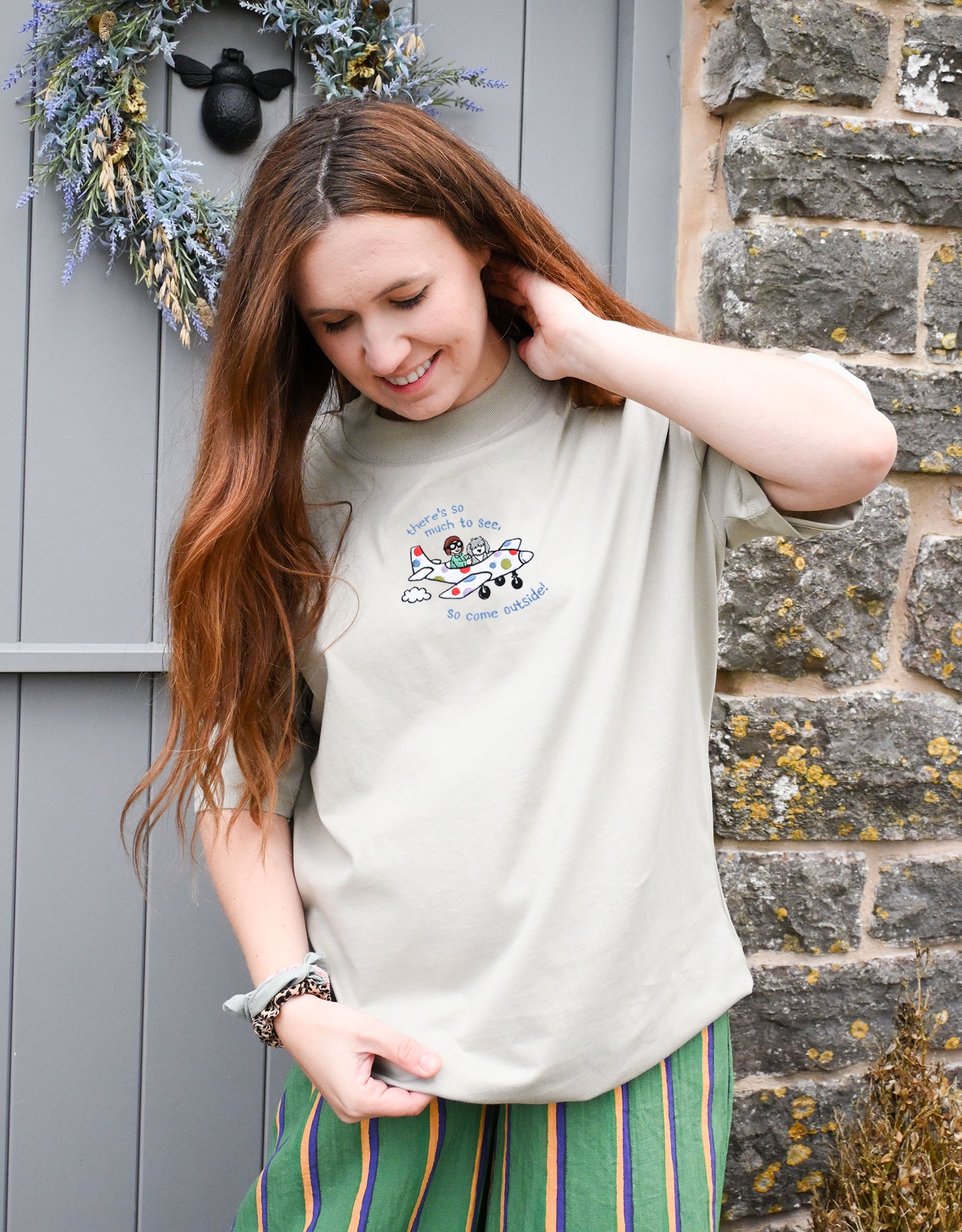 Come Outside Embroidered Oversized Organic Cotton Tee