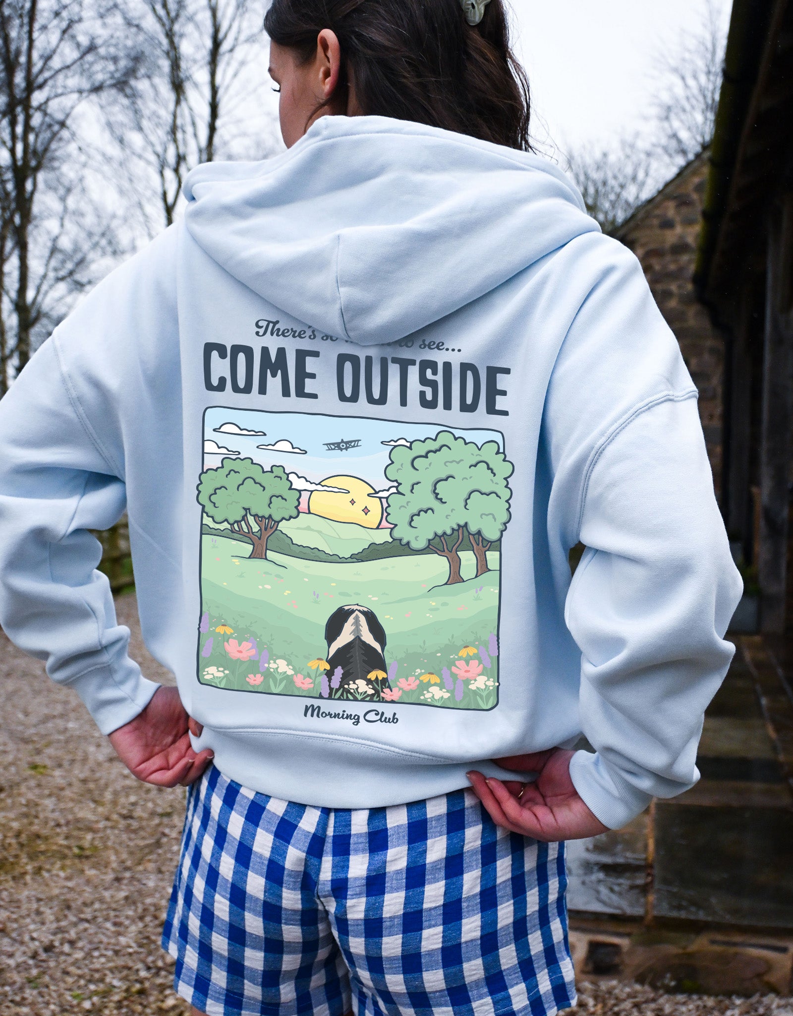 Come Outside Printed Boxy Organic Cotton Zip Hoodie