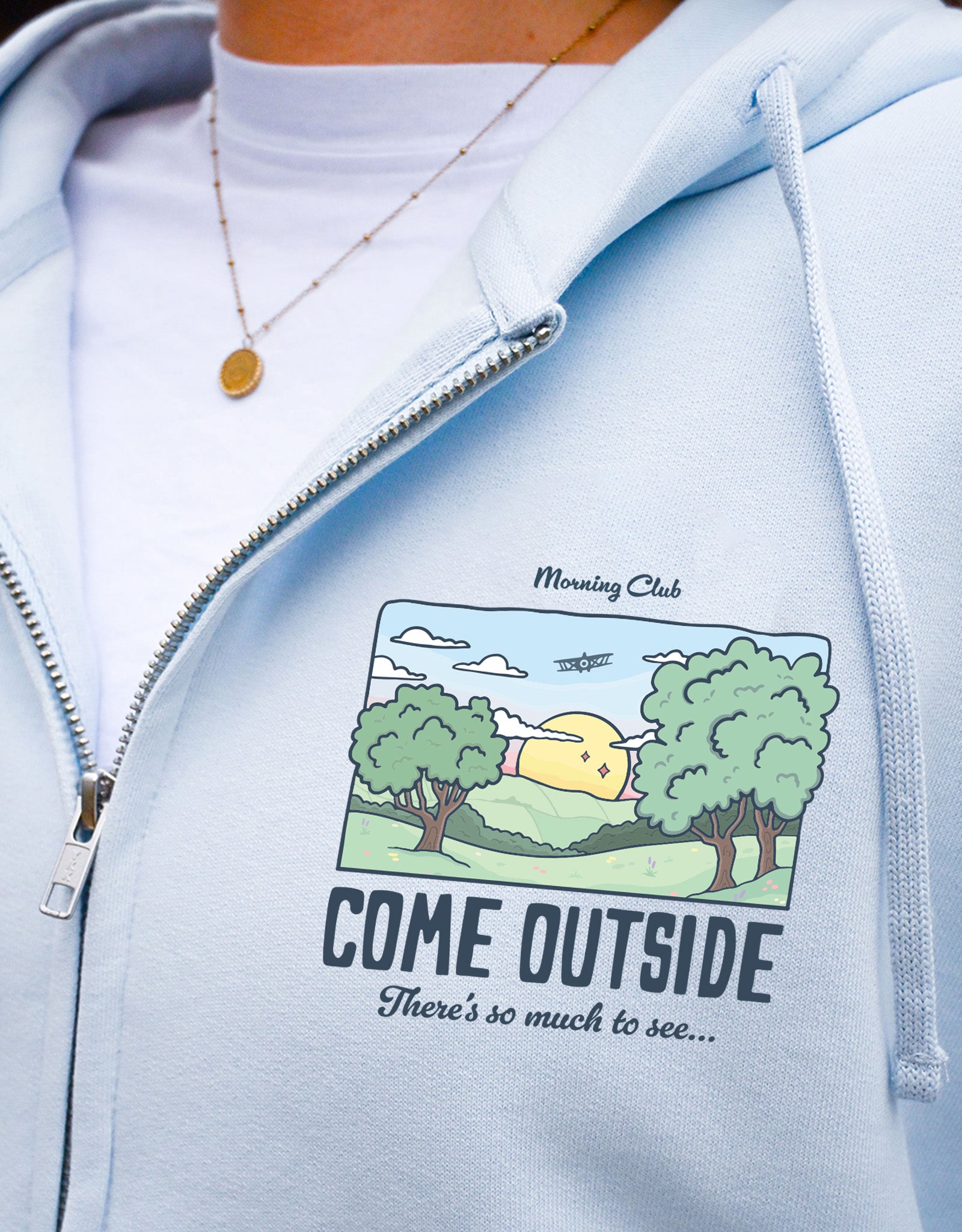 Come Outside Printed Boxy Organic Cotton Zip Hoodie