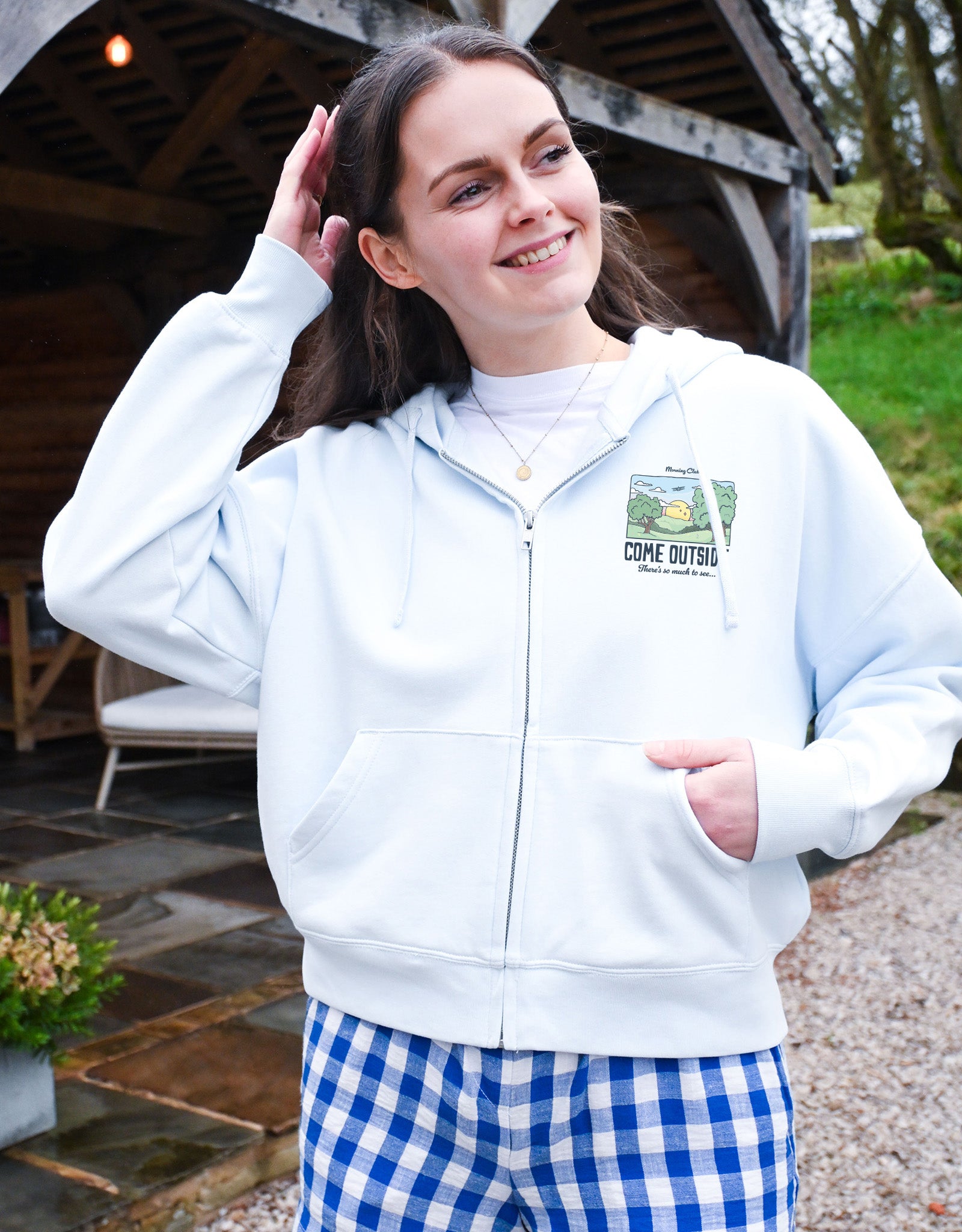 Come Outside Printed Boxy Organic Cotton Zip Hoodie