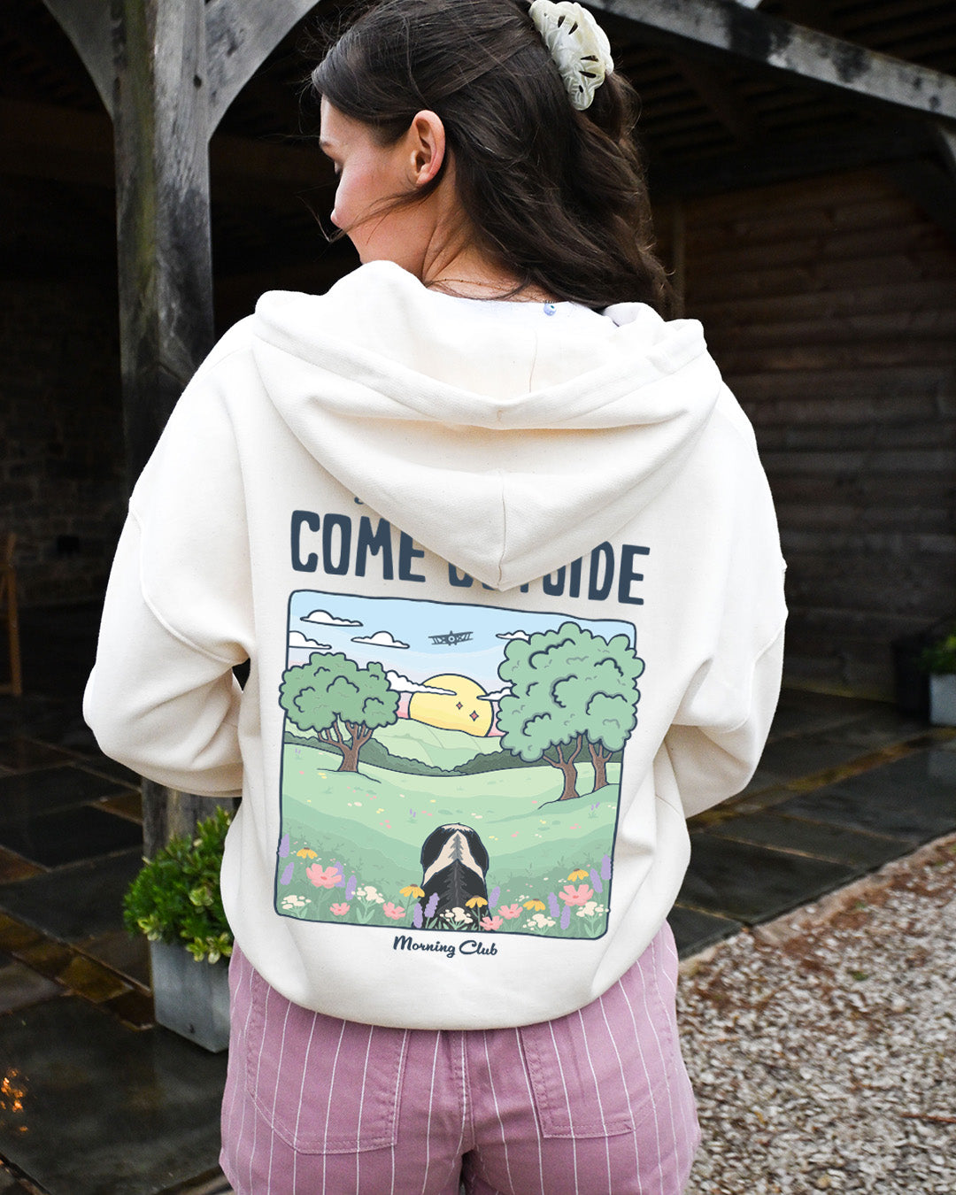 Come Outside Printed Boxy Organic Cotton Zip Hoodie