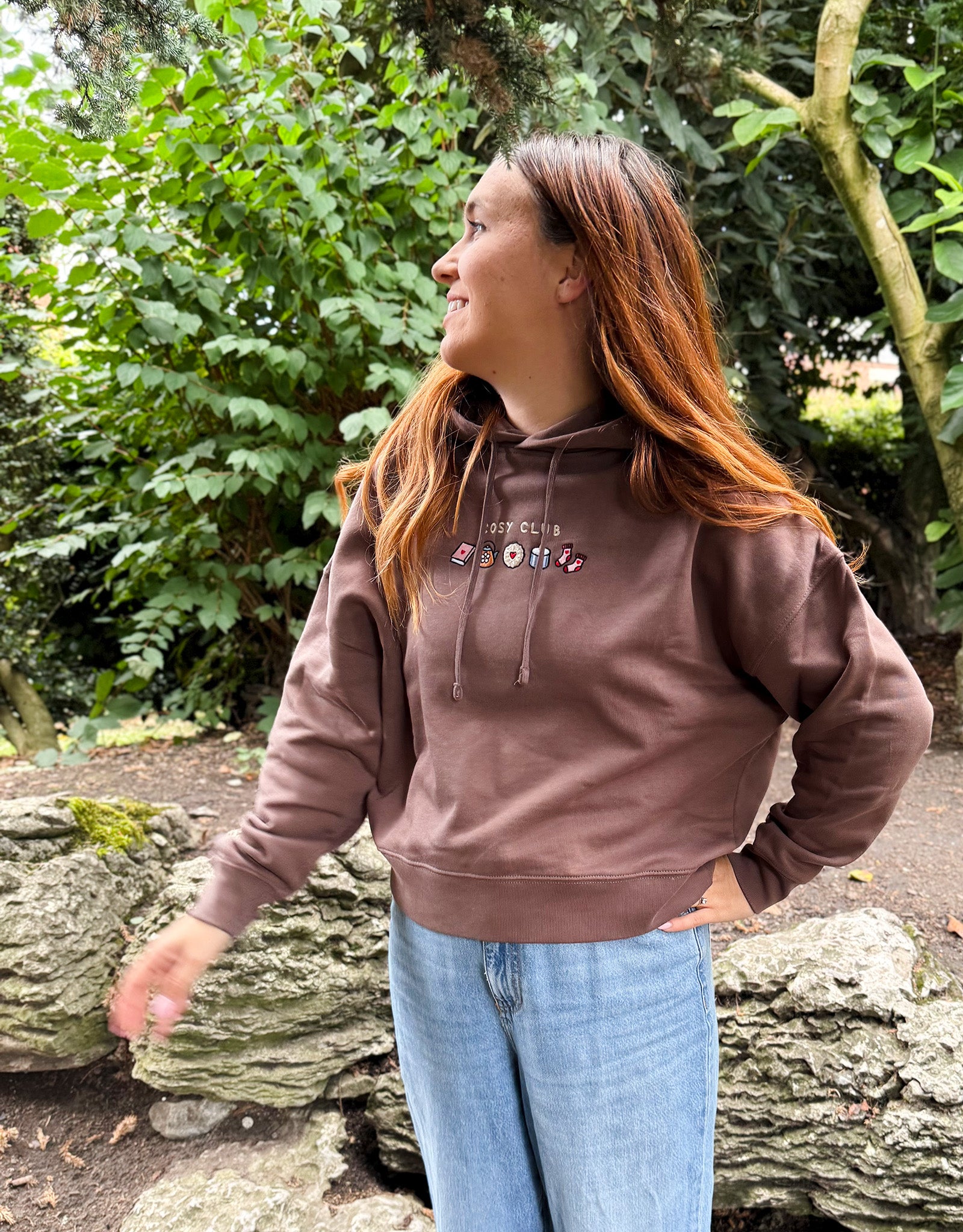 Cosy Club Embroidered Boxy Organic Cotton Hoodie