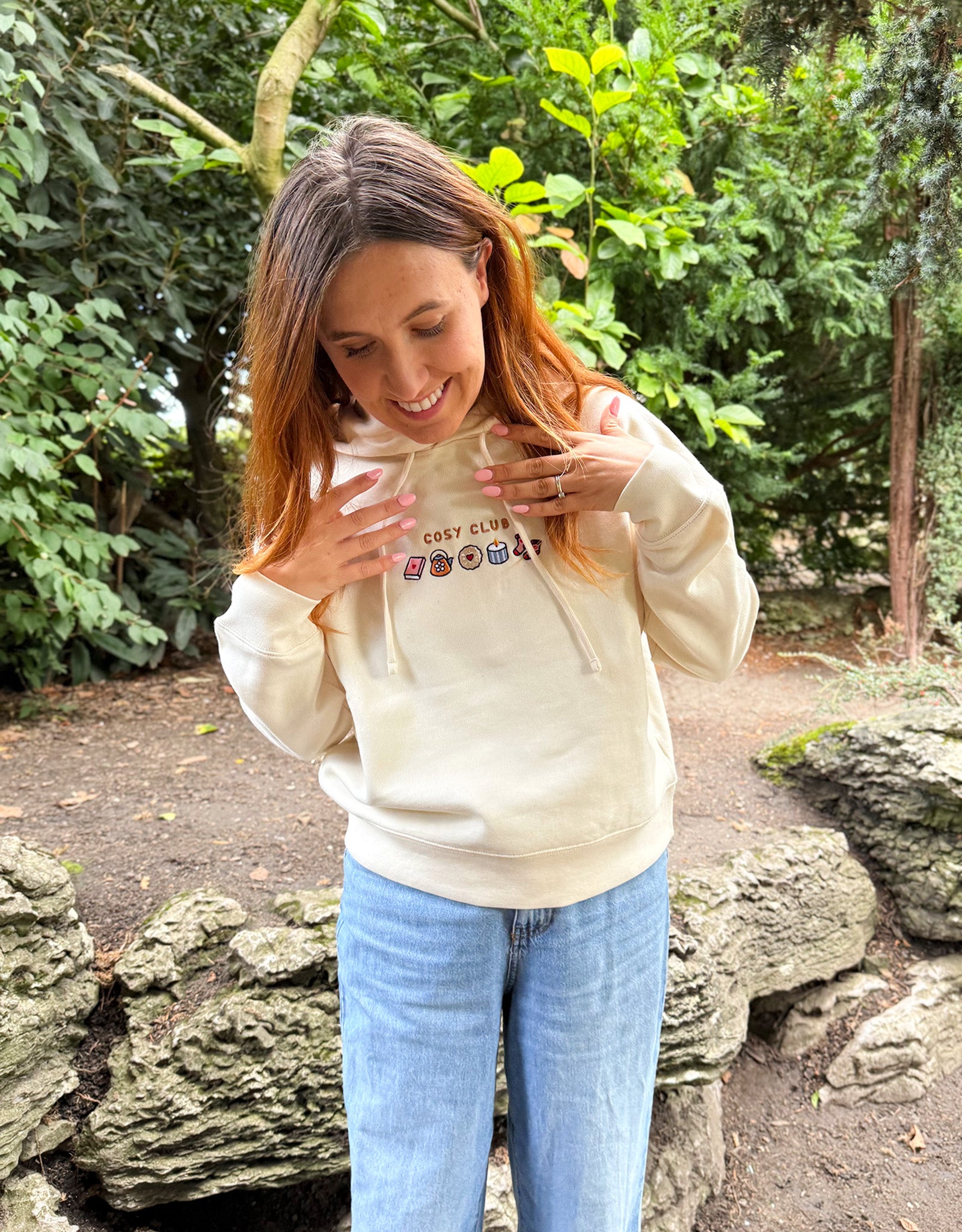 Cosy Club Embroidered Boxy Organic Cotton Hoodie