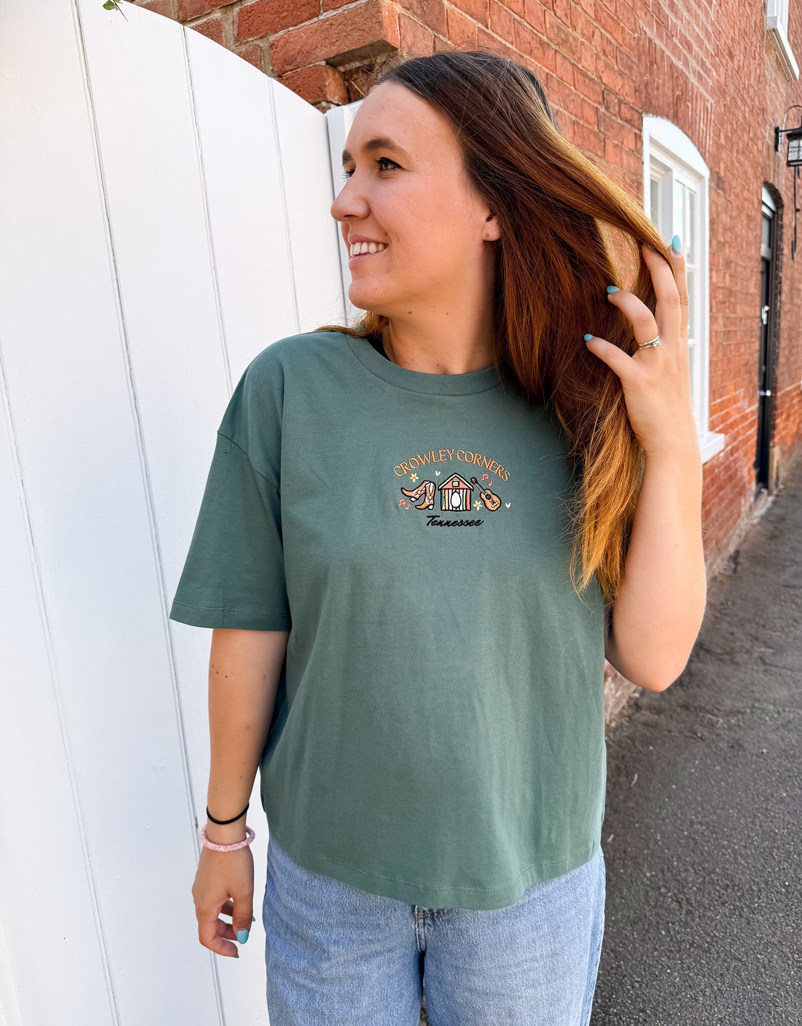 Crowley Corners Embroidered Boxy Organic Cotton Tee