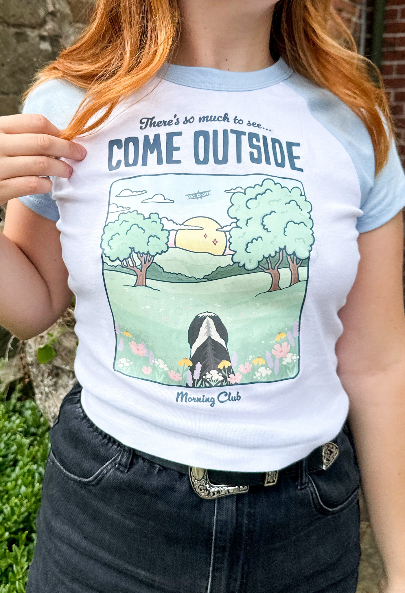 Come Outside Printed Micro Rib Raglan Baby Tee