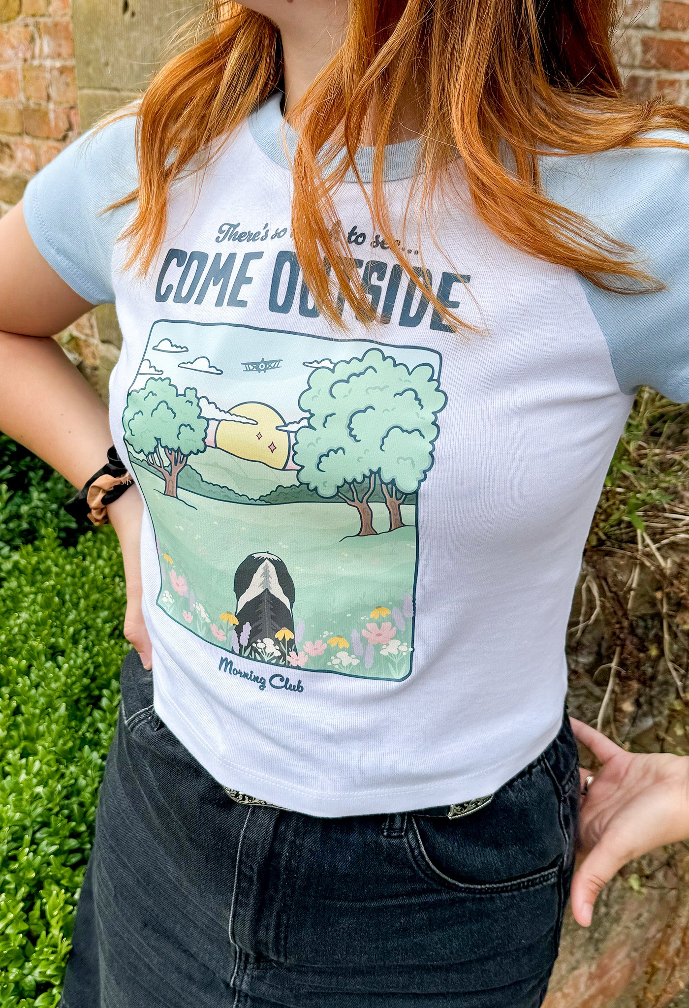 Come Outside Printed Micro Rib Raglan Baby Tee